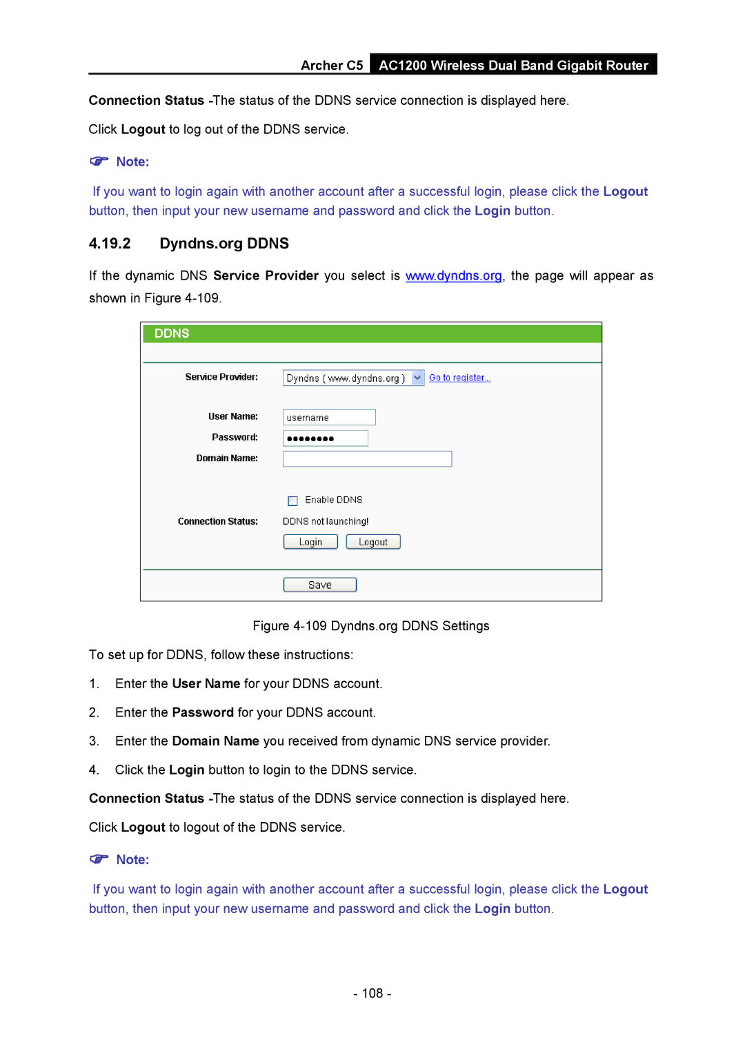 TP-Link AC1200 manual Dyndns.org Ddns 