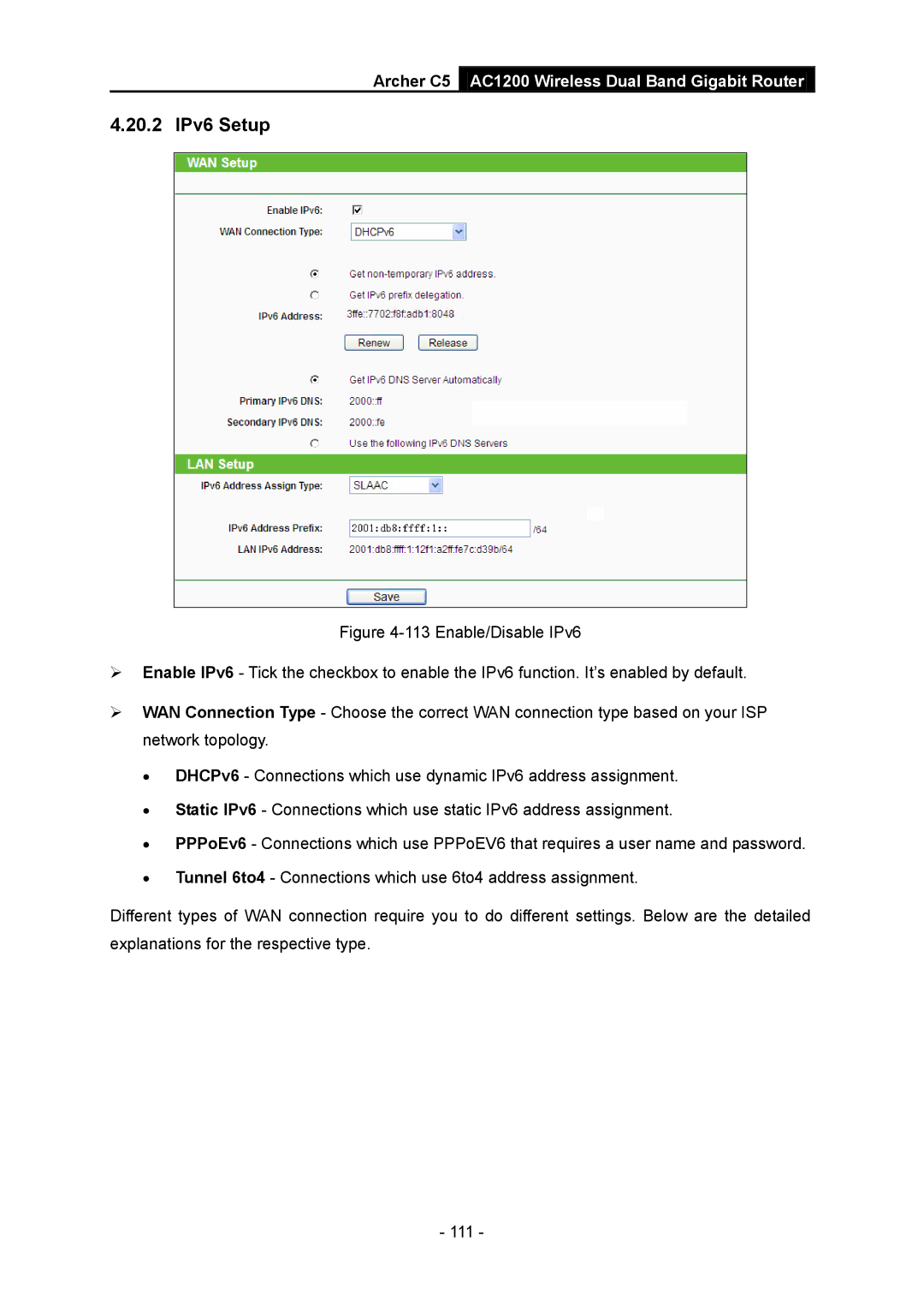 TP-Link AC1200 manual 20.2 IPv6 Setup 