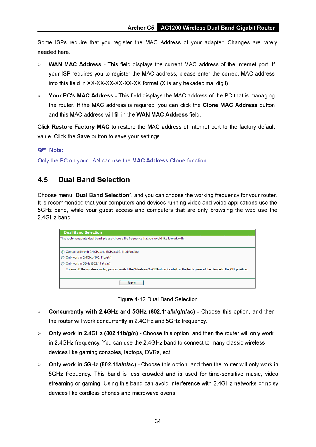 TP-Link AC1200 manual Dual Band Selection 