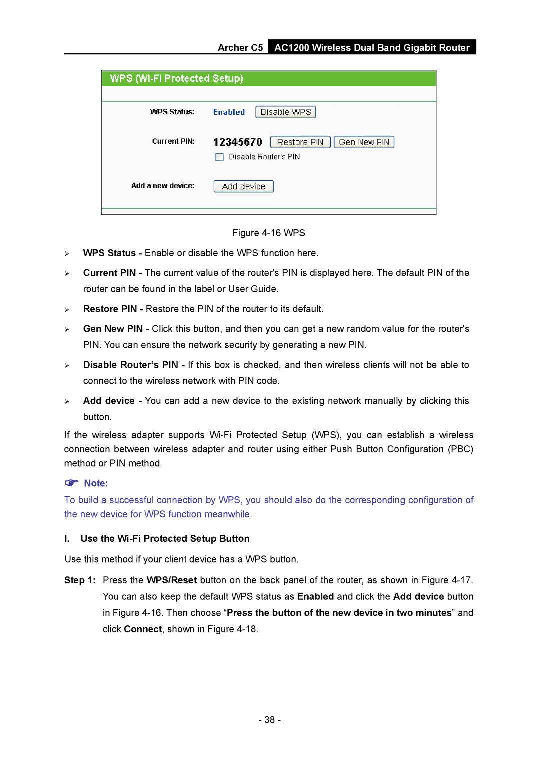 TP-Link AC1200 manual Use the Wi-Fi Protected Setup Button, Use this method if your client device has a WPS button 