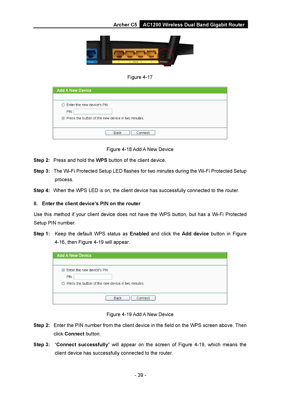 TP-Link AC1200 manual II. Enter the client device’s PIN on the router 