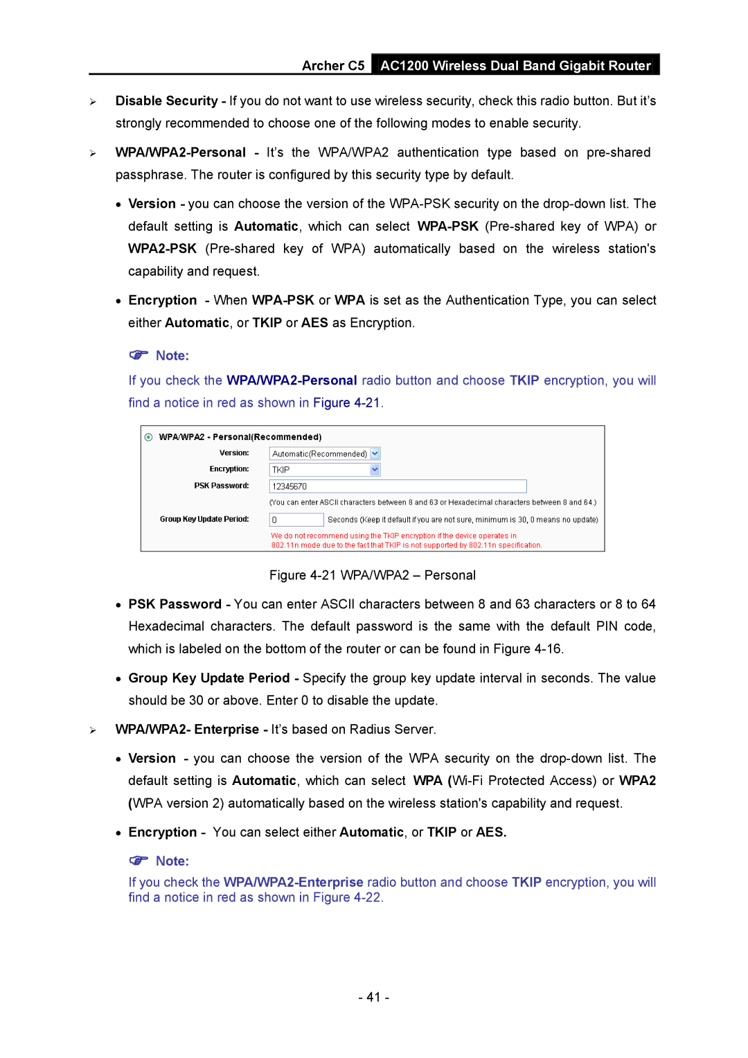 TP-Link AC1200 manual Encryption You can select either Automatic, or Tkip or AES 