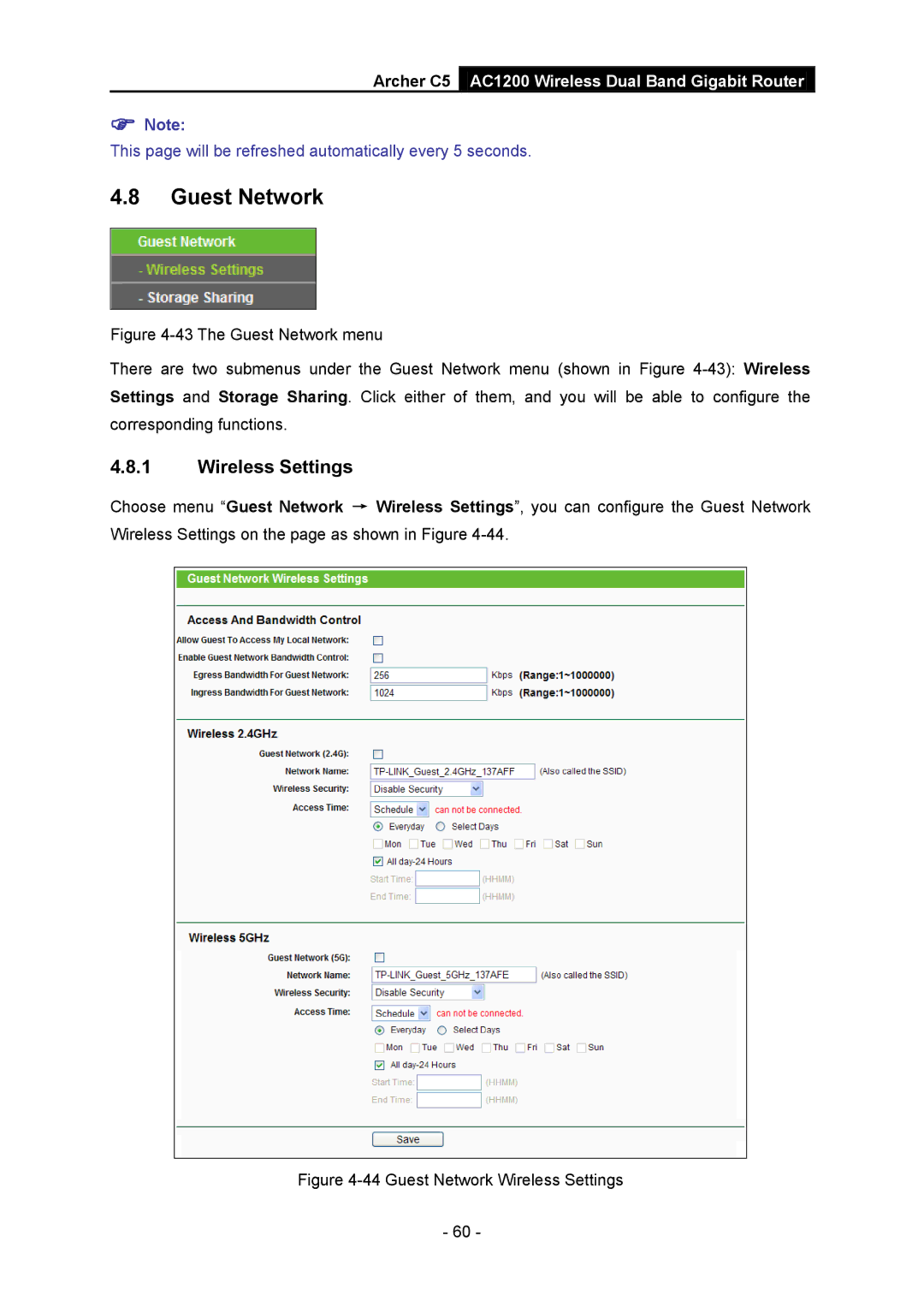 TP-Link AC1200 manual Guest Network Wireless Settings 