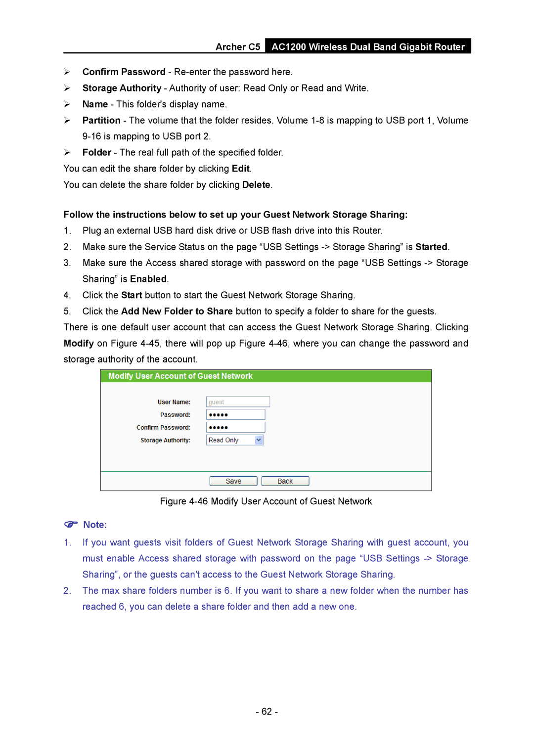 TP-Link AC1200 manual Modify User Account of Guest Network 