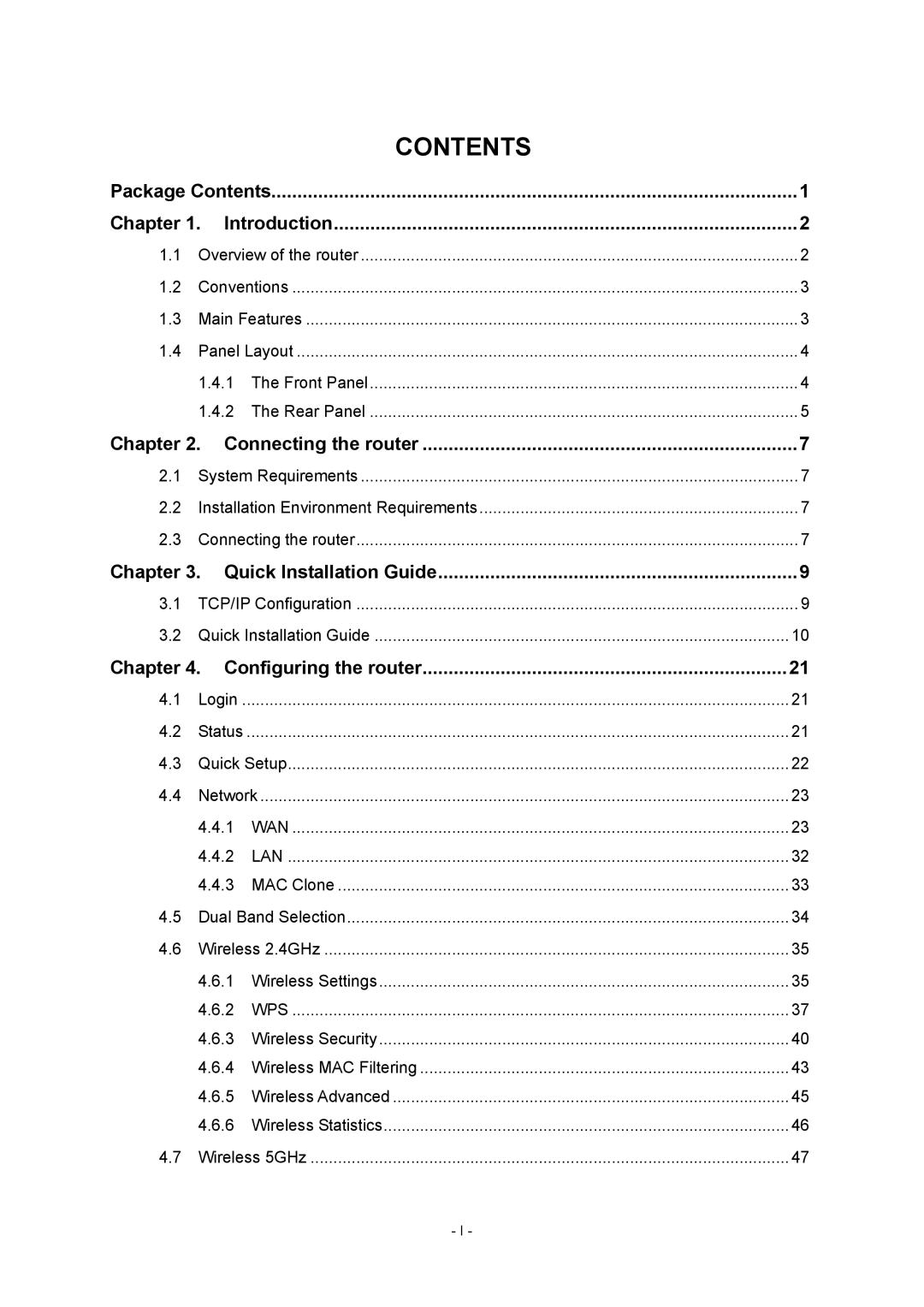 TP-Link AC1200 manual Contents 