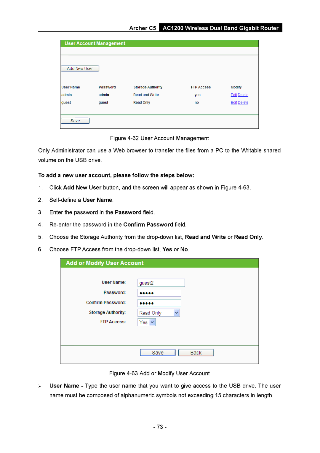 TP-Link AC1200 manual To add a new user account, please follow the steps below 