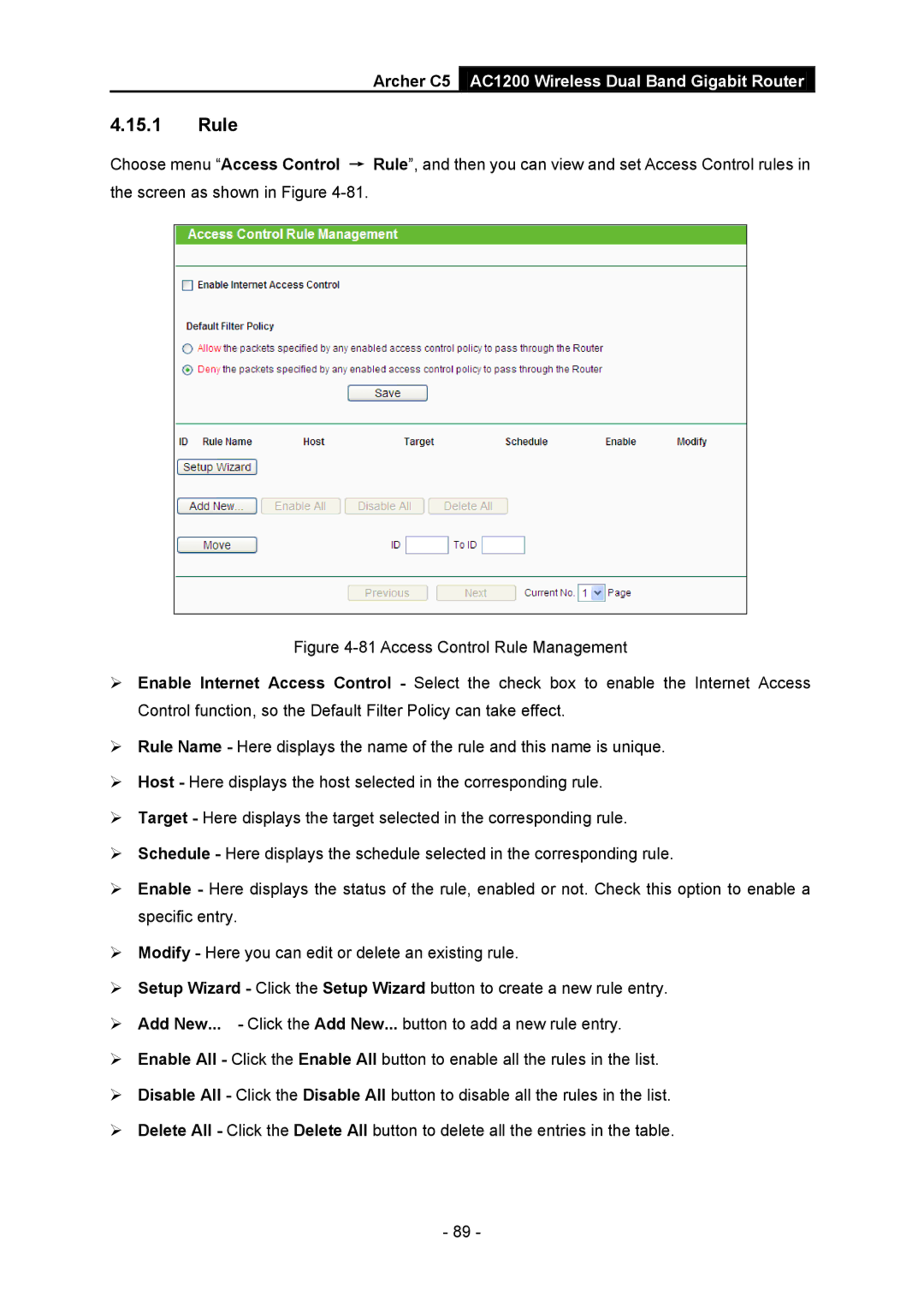 TP-Link AC1200 manual Rule 