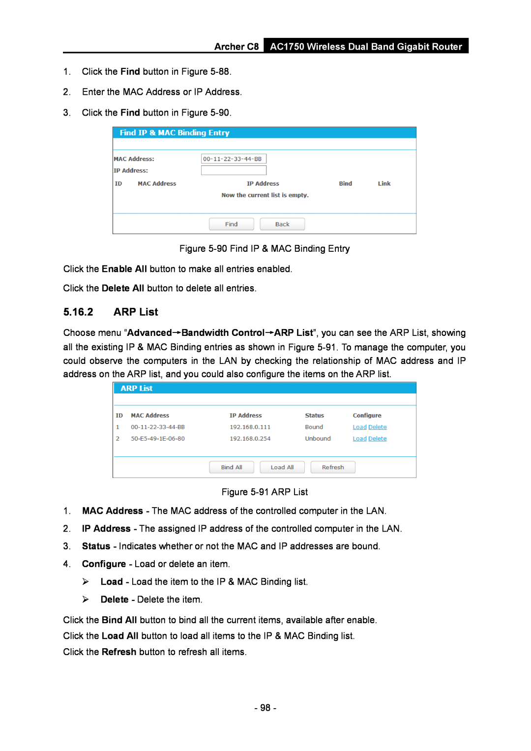 TP-Link manual ARP List, Archer C8 AC1750 Wireless Dual Band Gigabit Router 