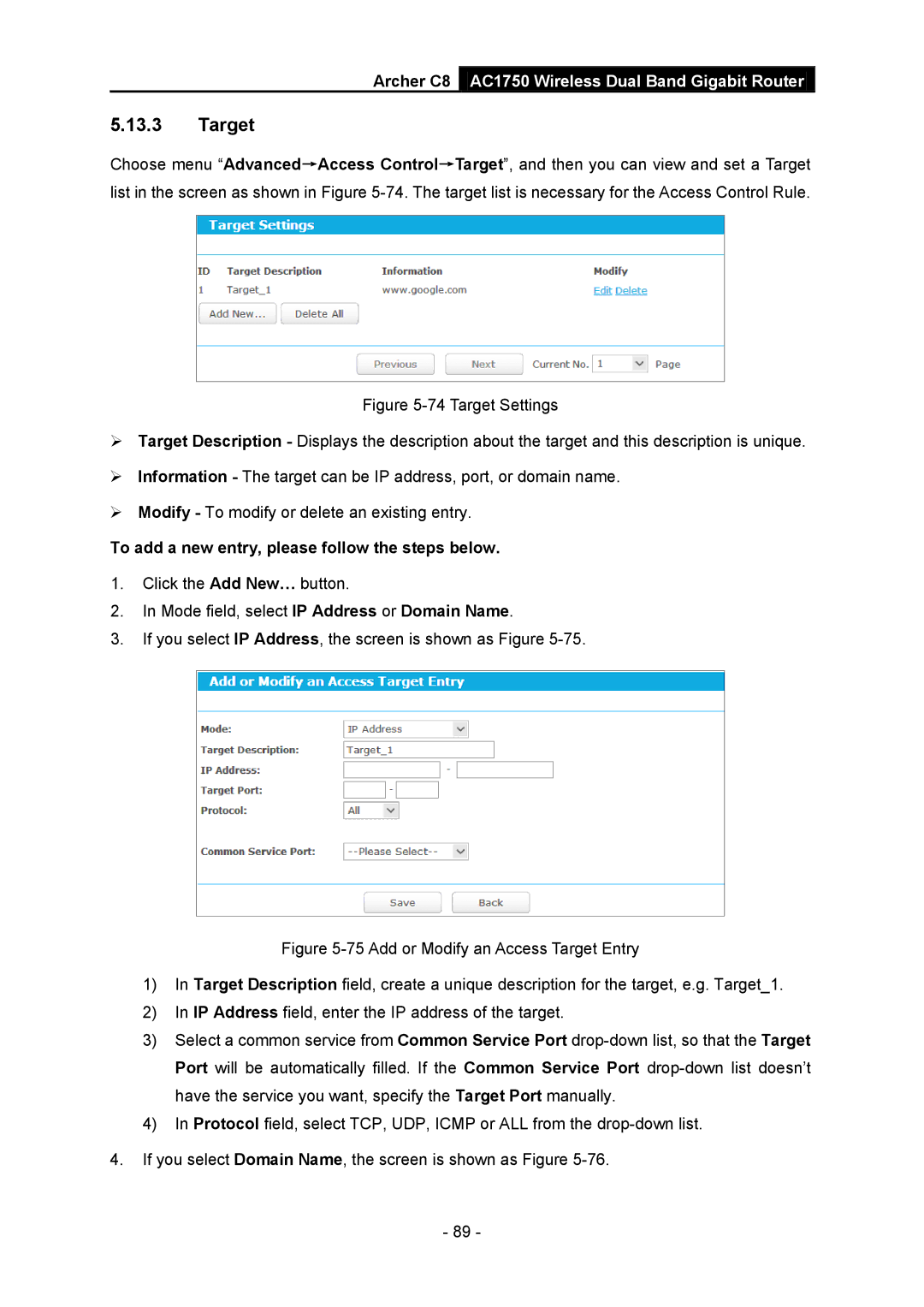 TP-Link AC1750 manual Target 