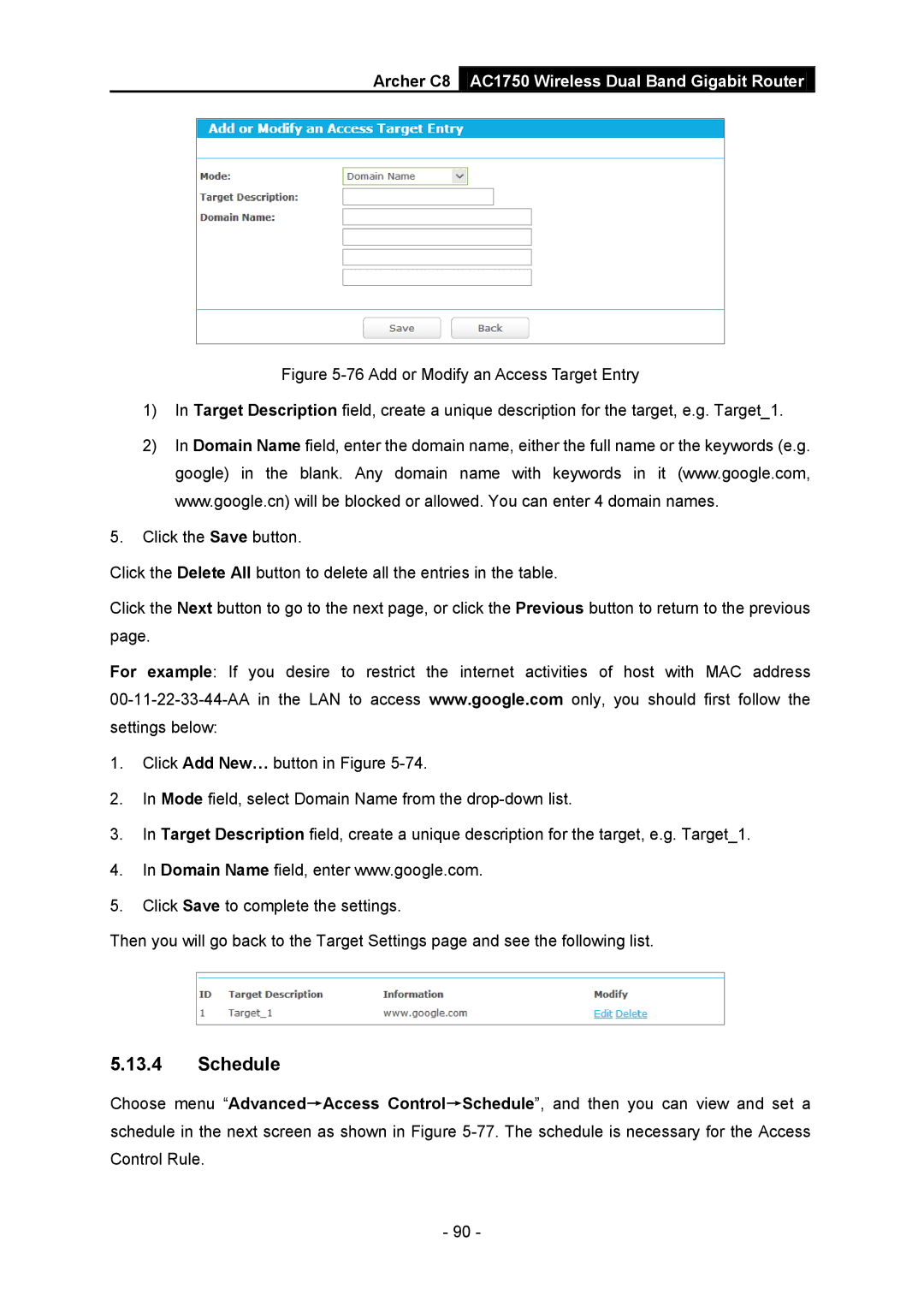 TP-Link AC1750 manual Schedule 