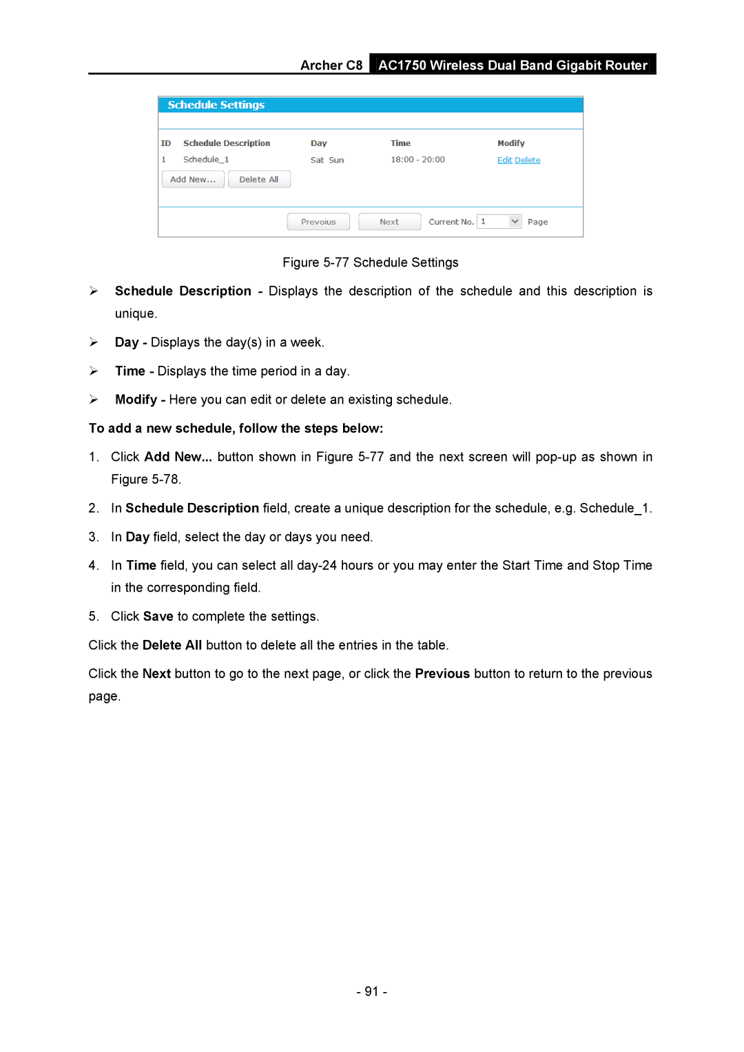 TP-Link AC1750 manual To add a new schedule, follow the steps below 