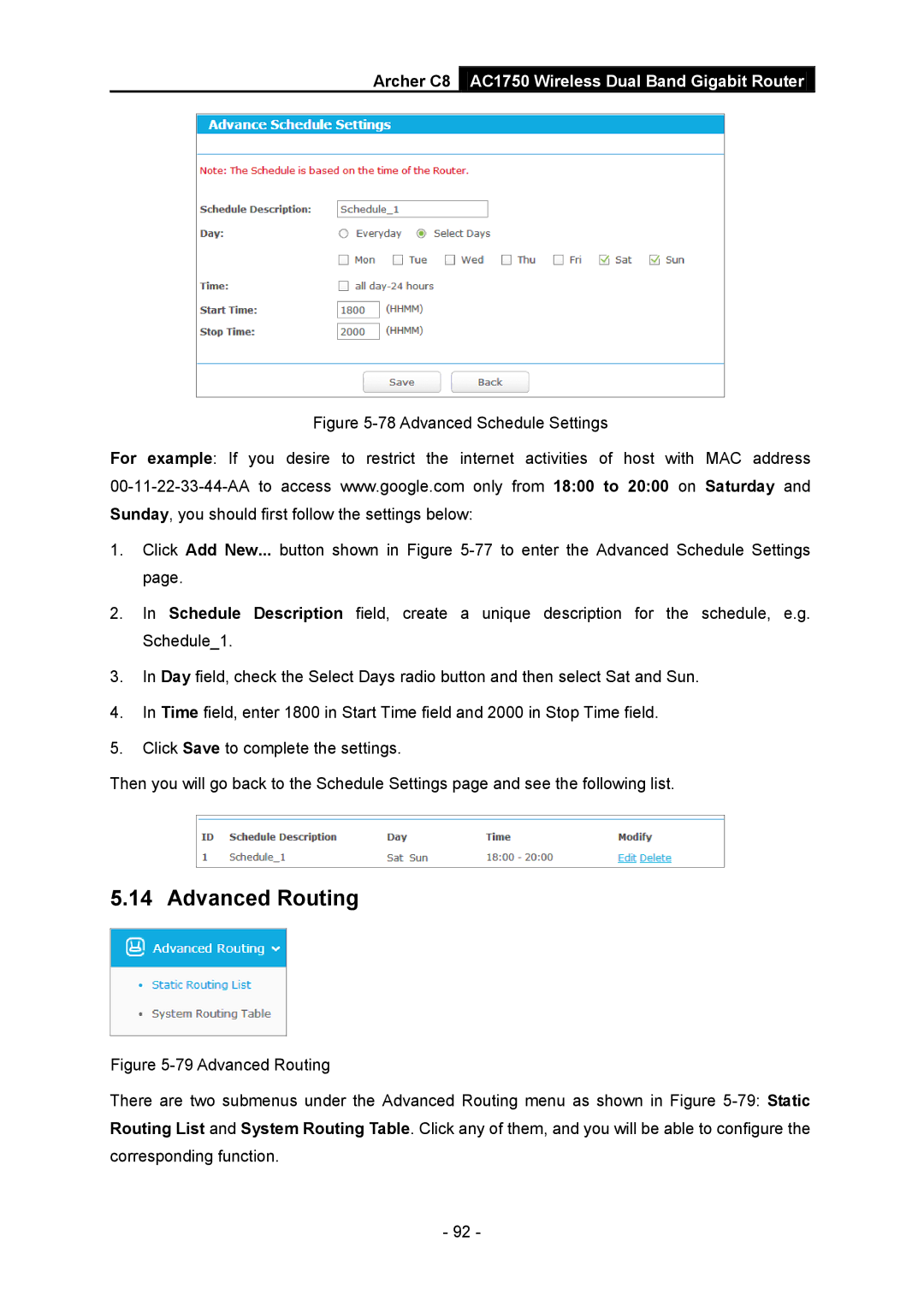 TP-Link AC1750 manual Advanced Routing 