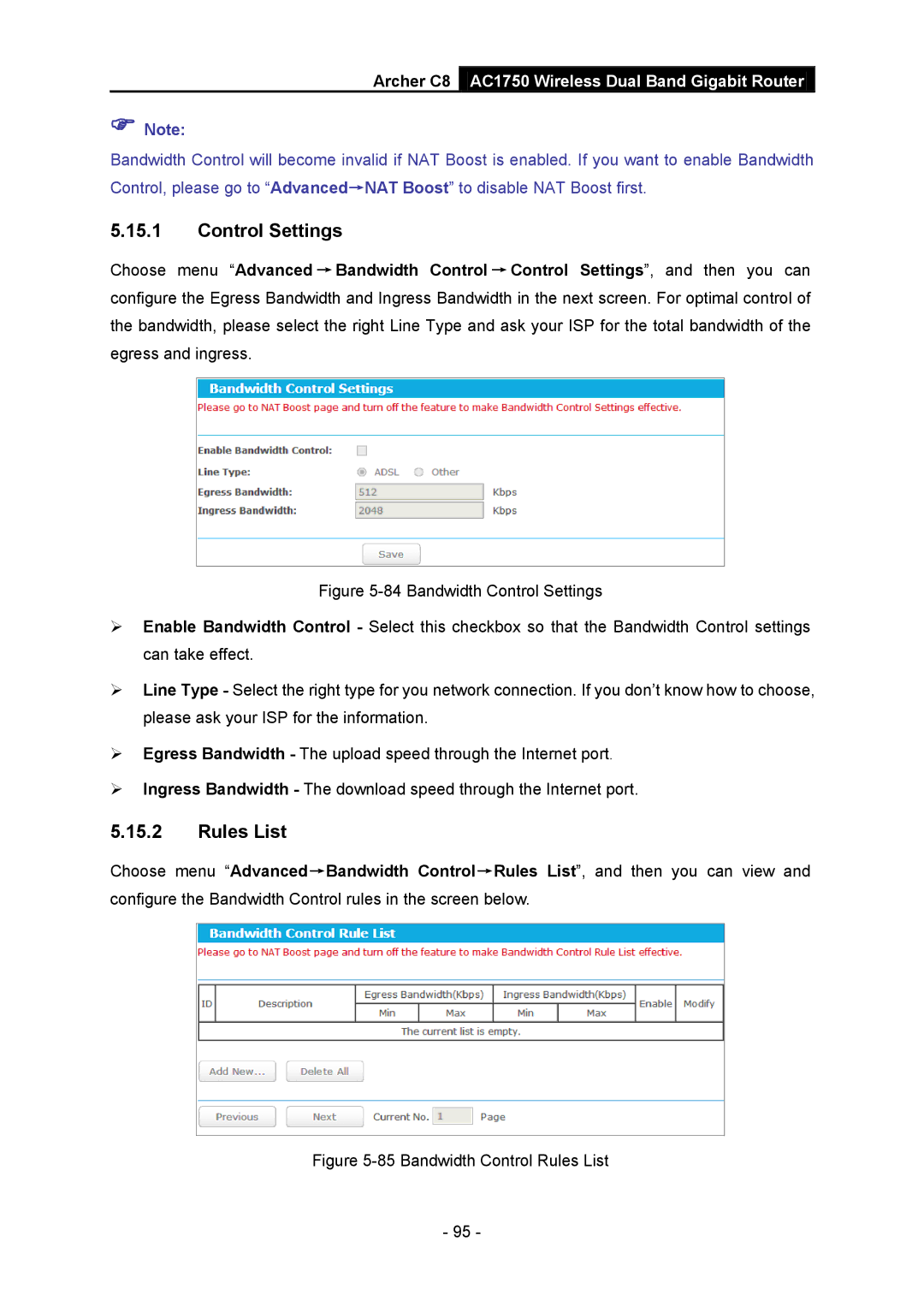 TP-Link AC1750 manual Control Settings, Rules List 