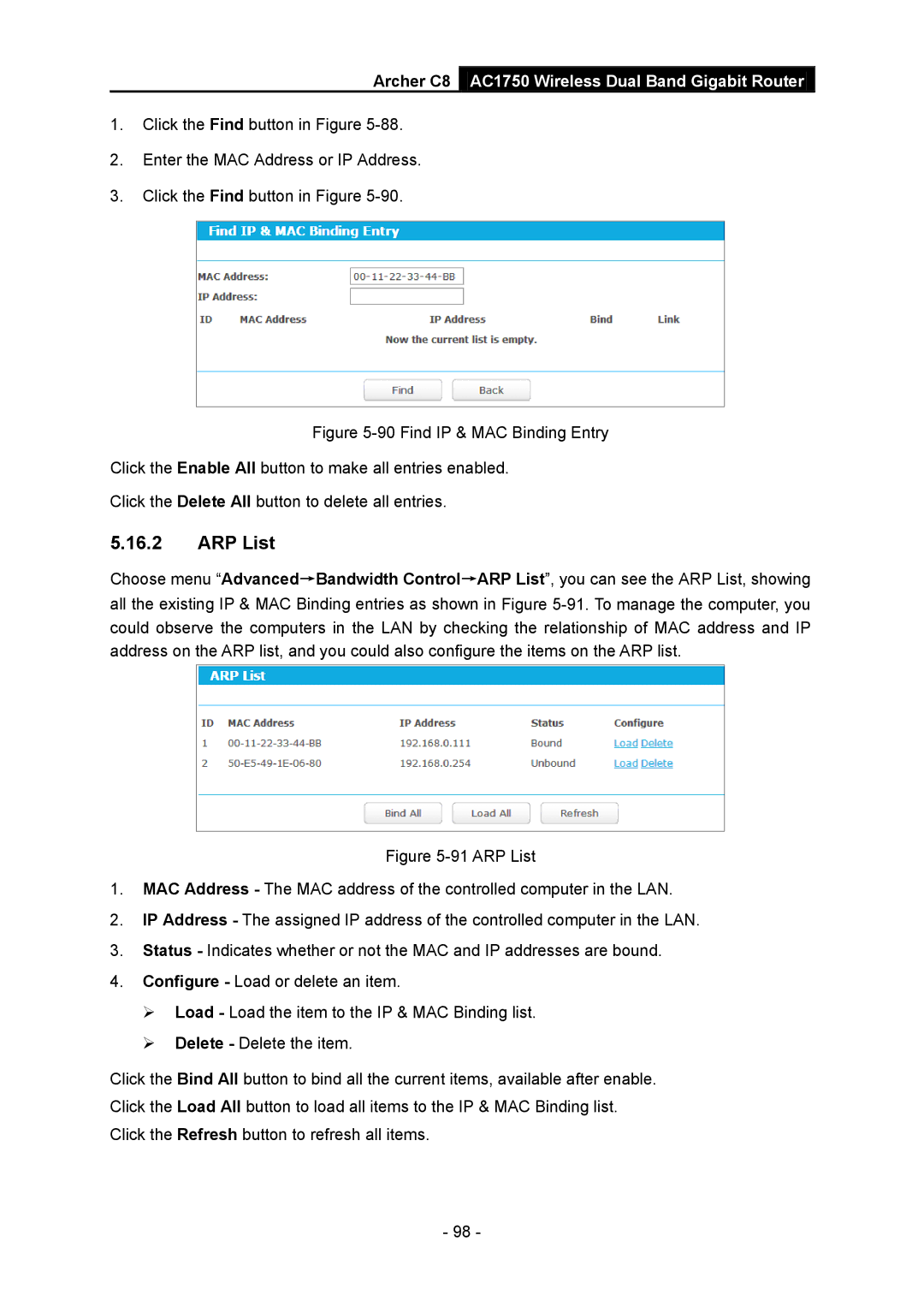 TP-Link AC1750 manual ARP List 