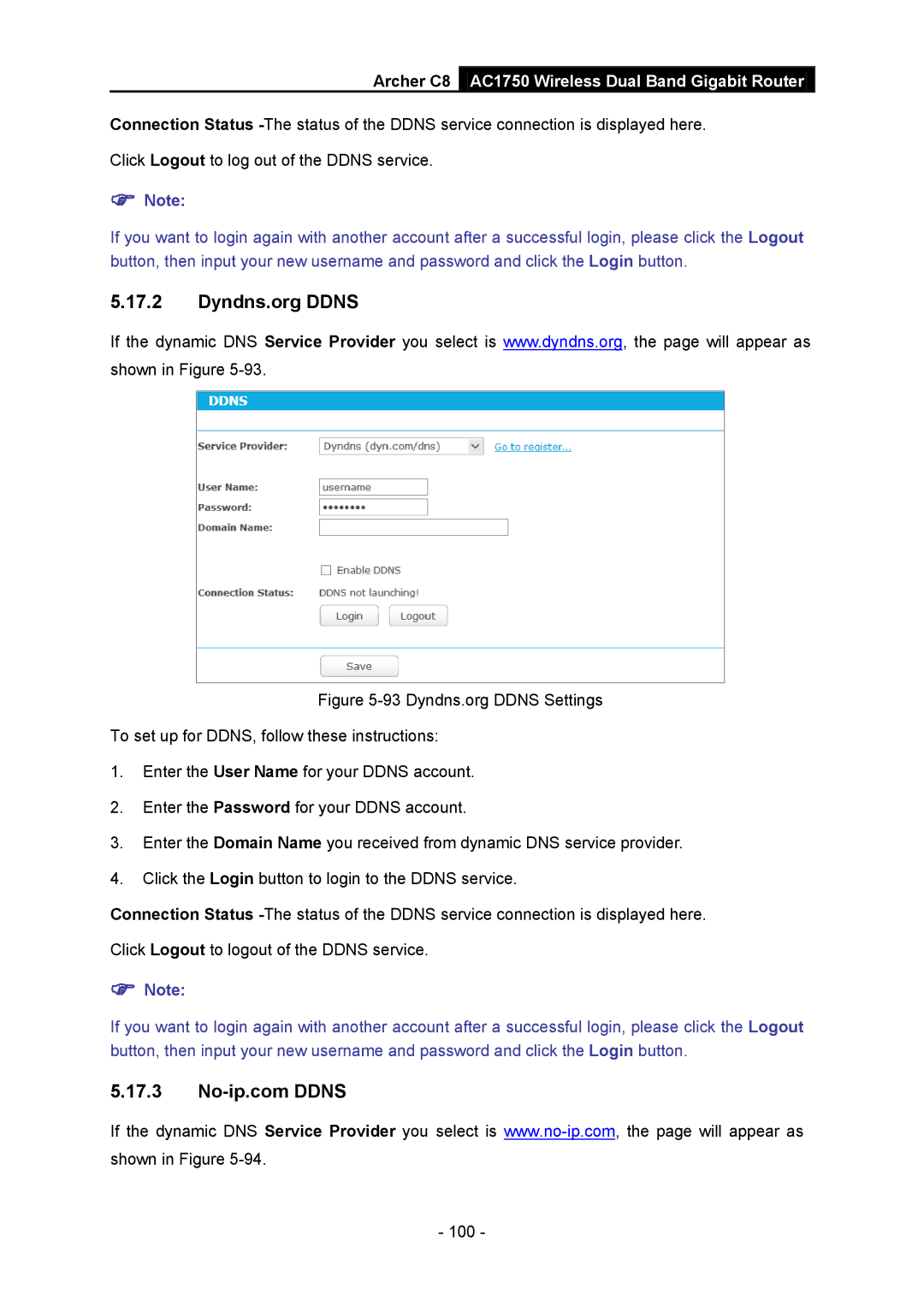 TP-Link AC1750 manual Dyndns.org Ddns 