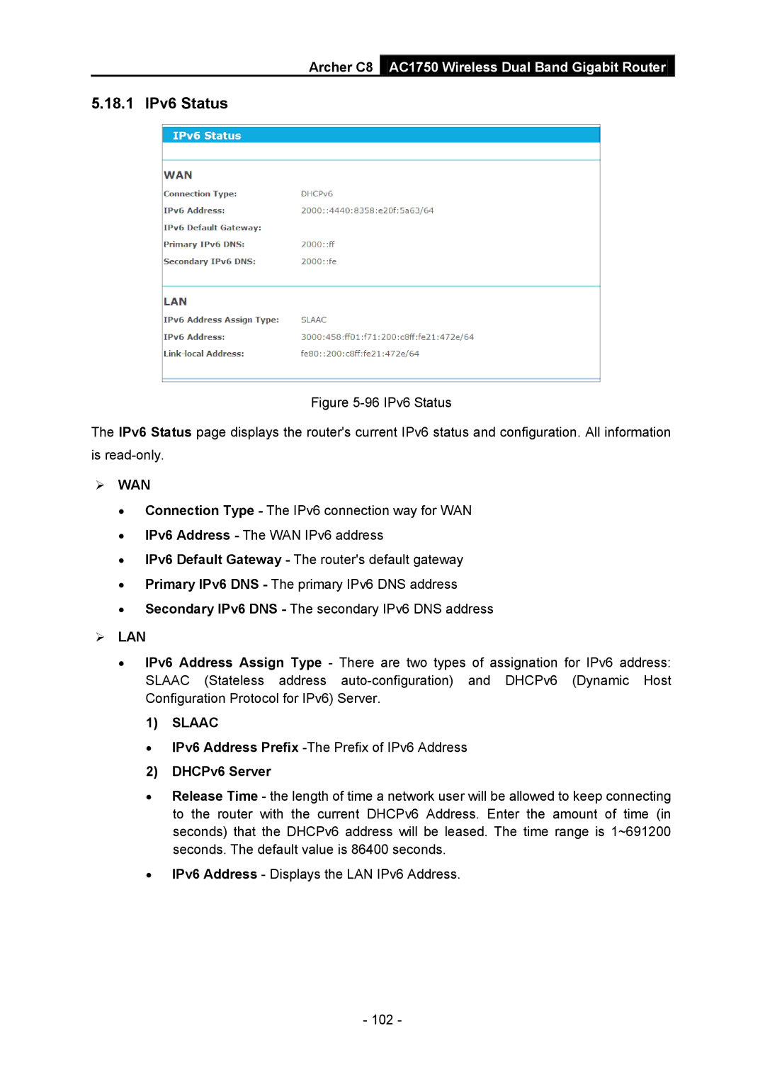 TP-Link AC1750 manual 18.1 IPv6 Status, DHCPv6 Server 