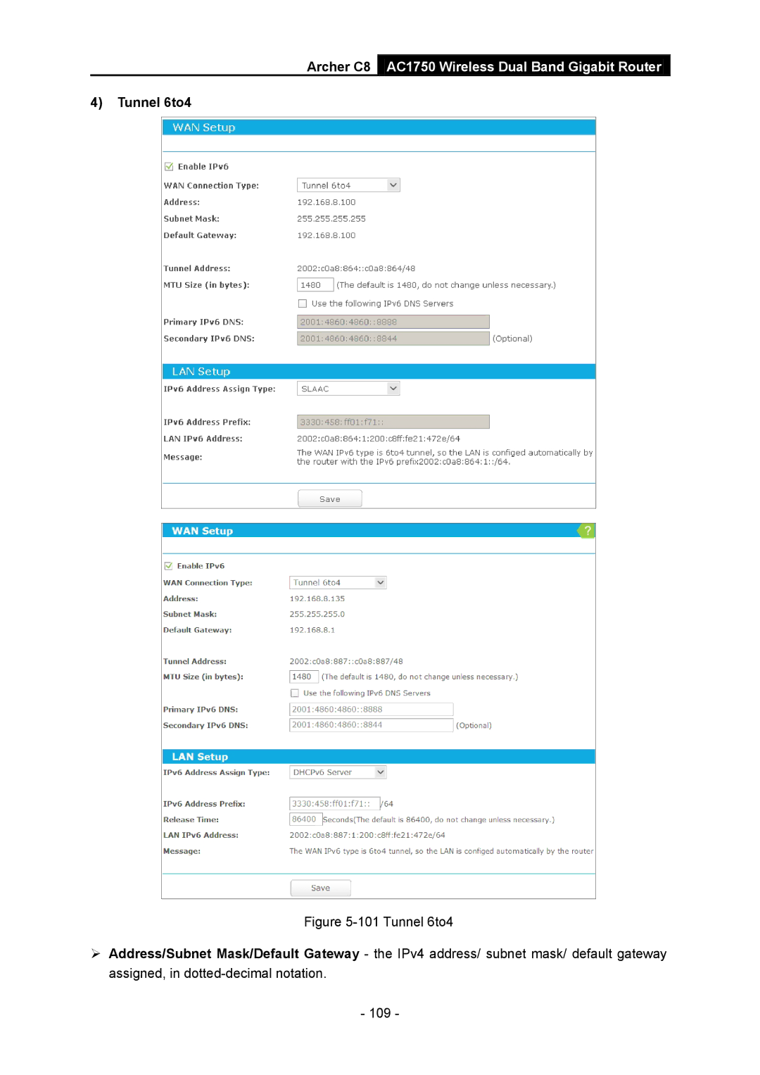 TP-Link AC1750 manual Tunnel 6to4 