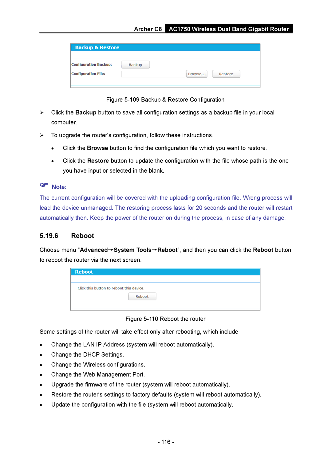 TP-Link AC1750 manual Reboot 