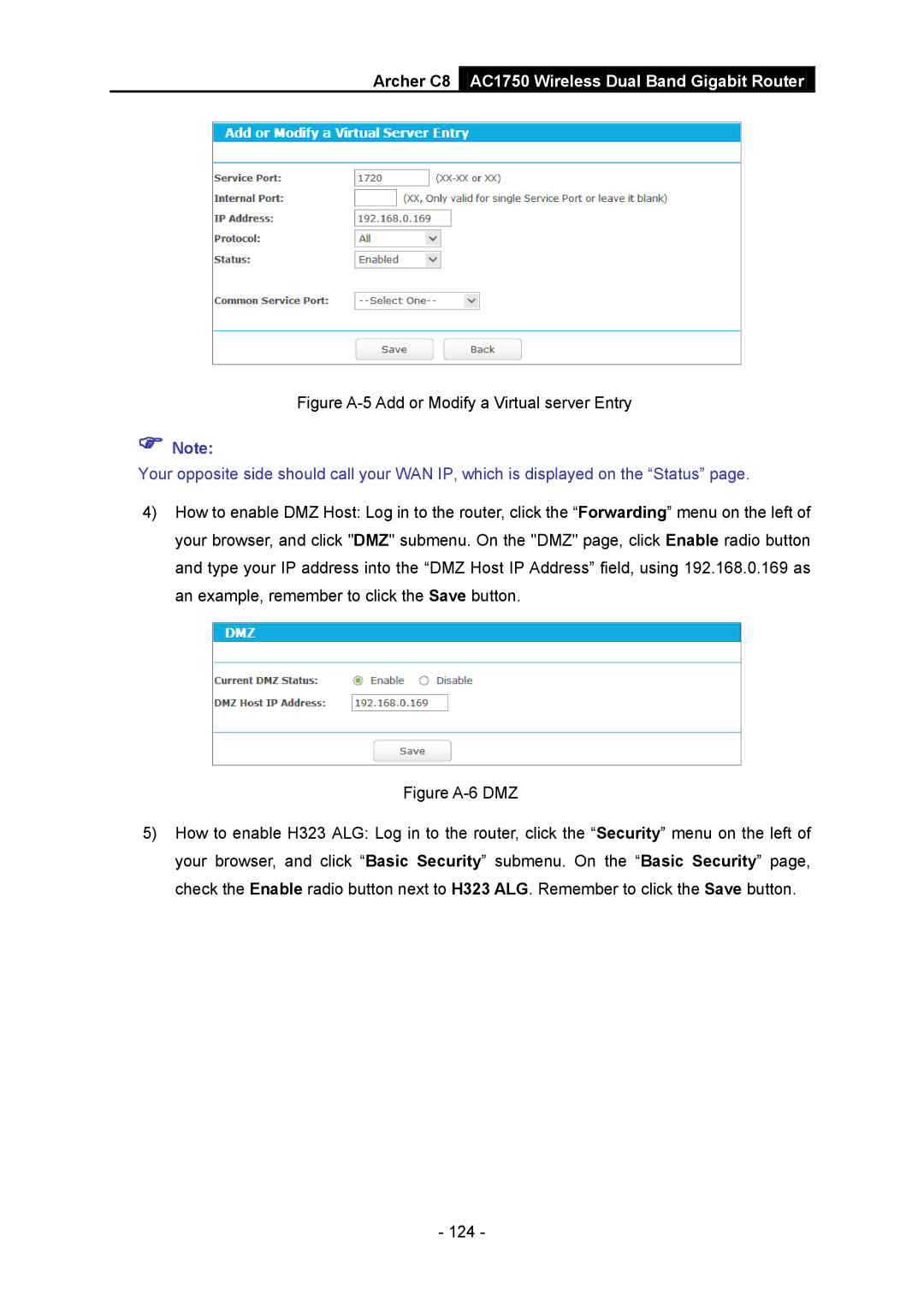 TP-Link AC1750 manual Figure A-5 Add or Modify a Virtual server Entry 