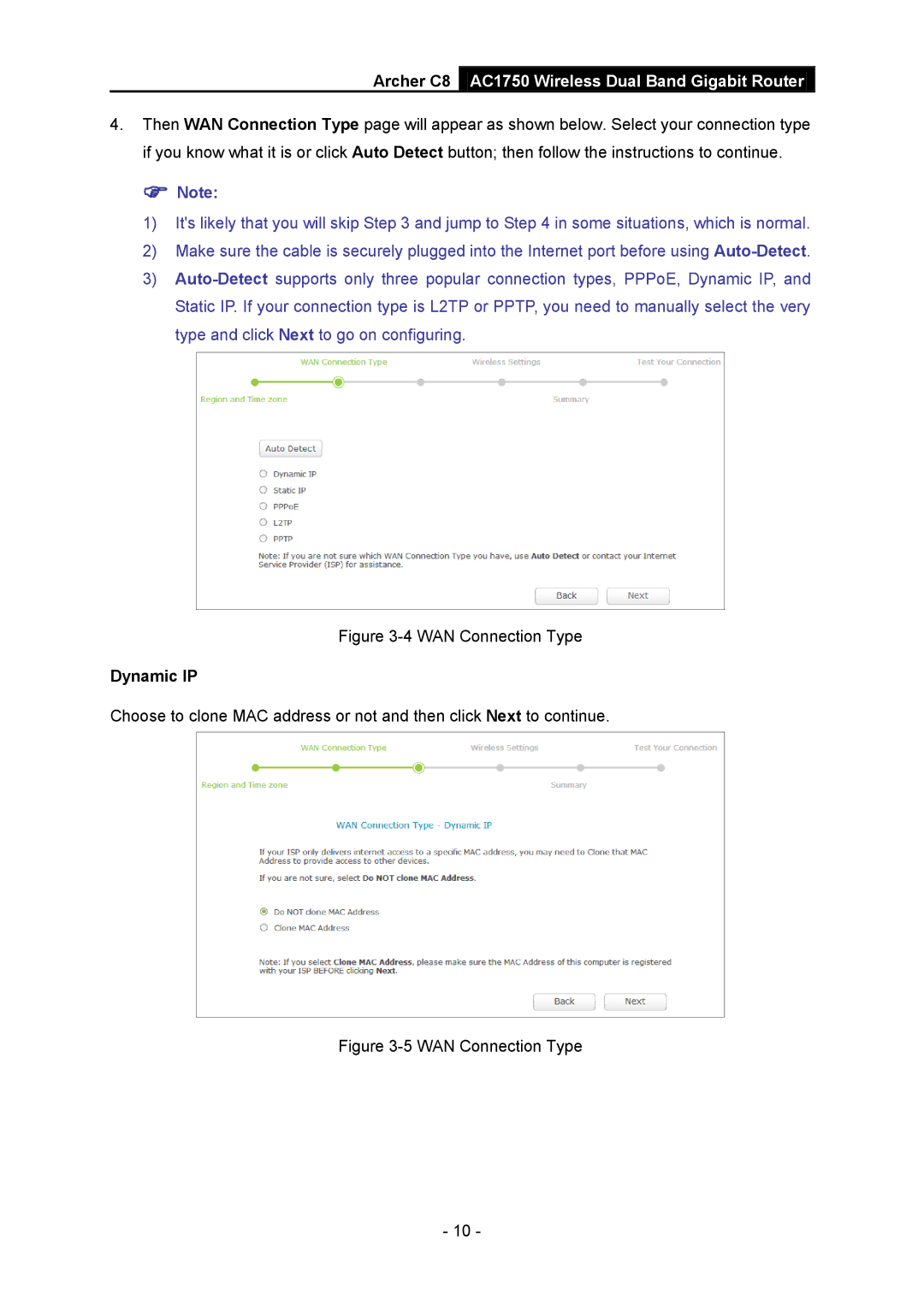 TP-Link AC1750 manual WAN Connection Type, Dynamic IP 