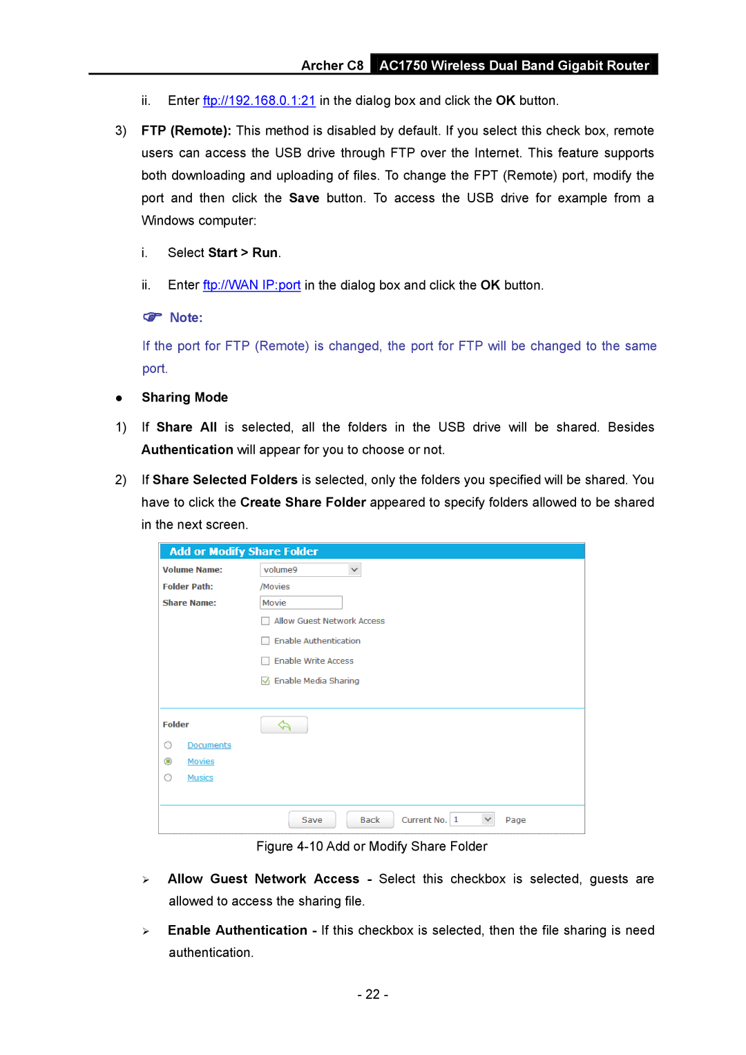 TP-Link AC1750 manual  Sharing Mode 