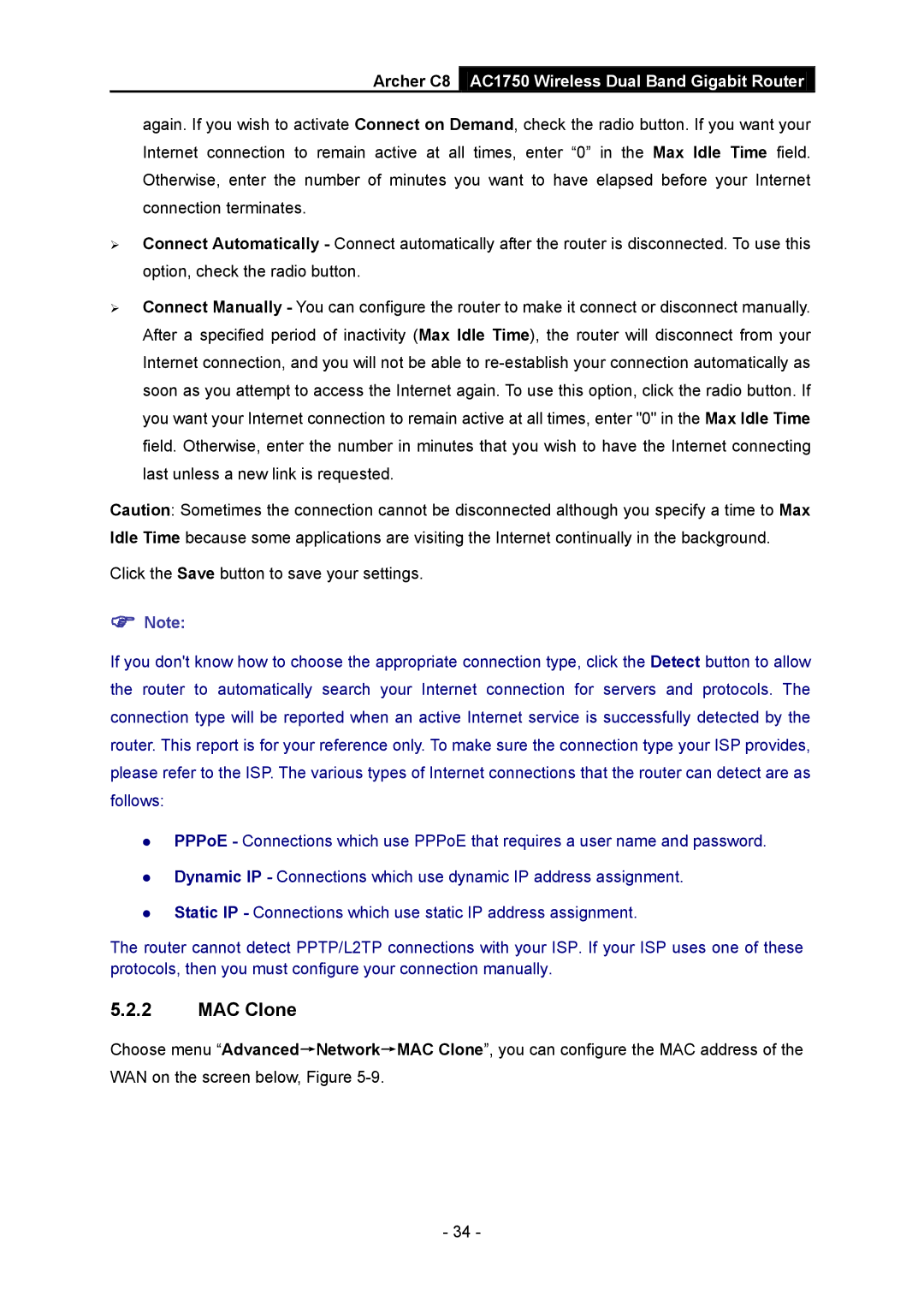 TP-Link AC1750 manual MAC Clone 