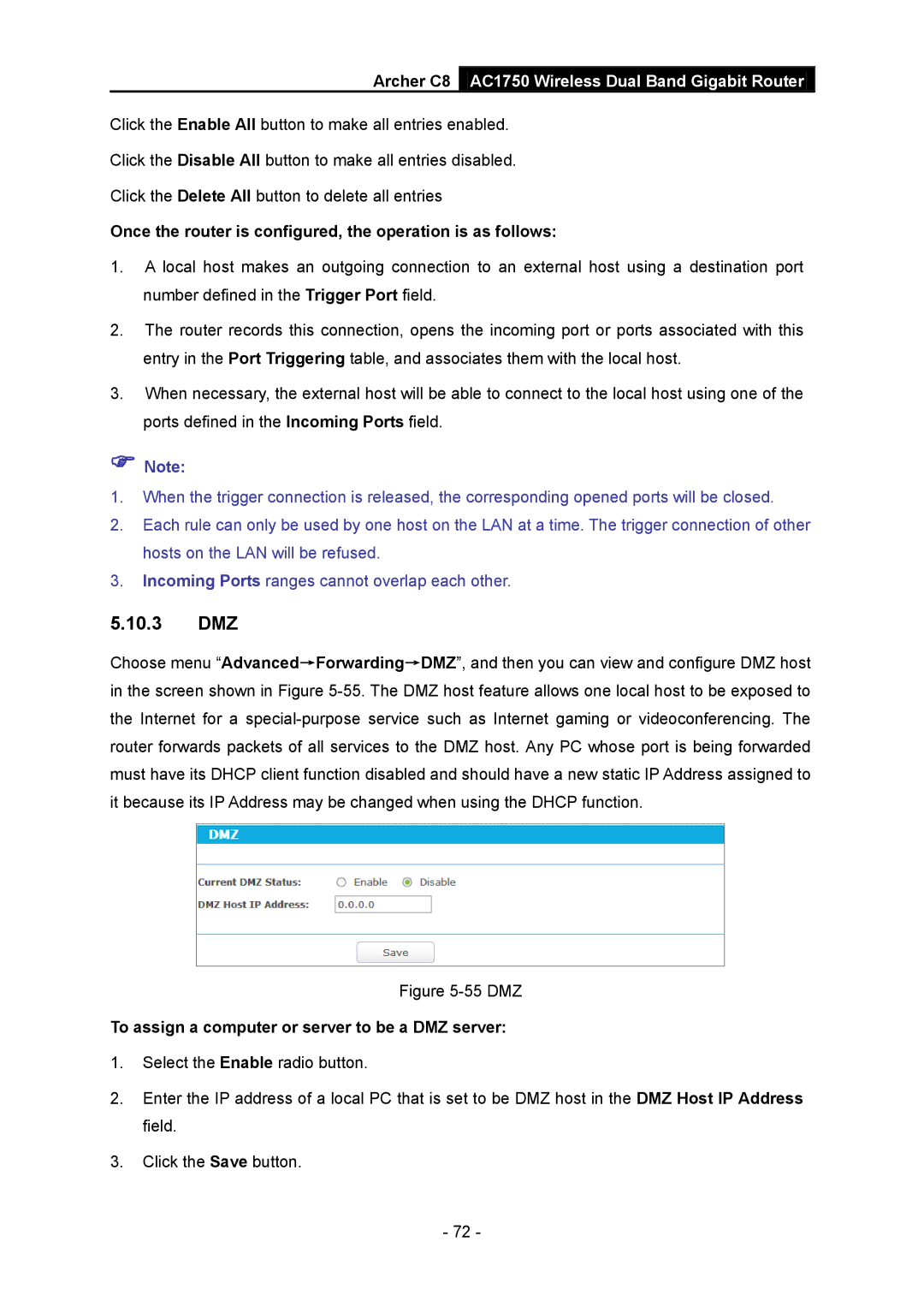 TP-Link AC1750 manual 10.3 DMZ, Once the router is configured, the operation is as follows 