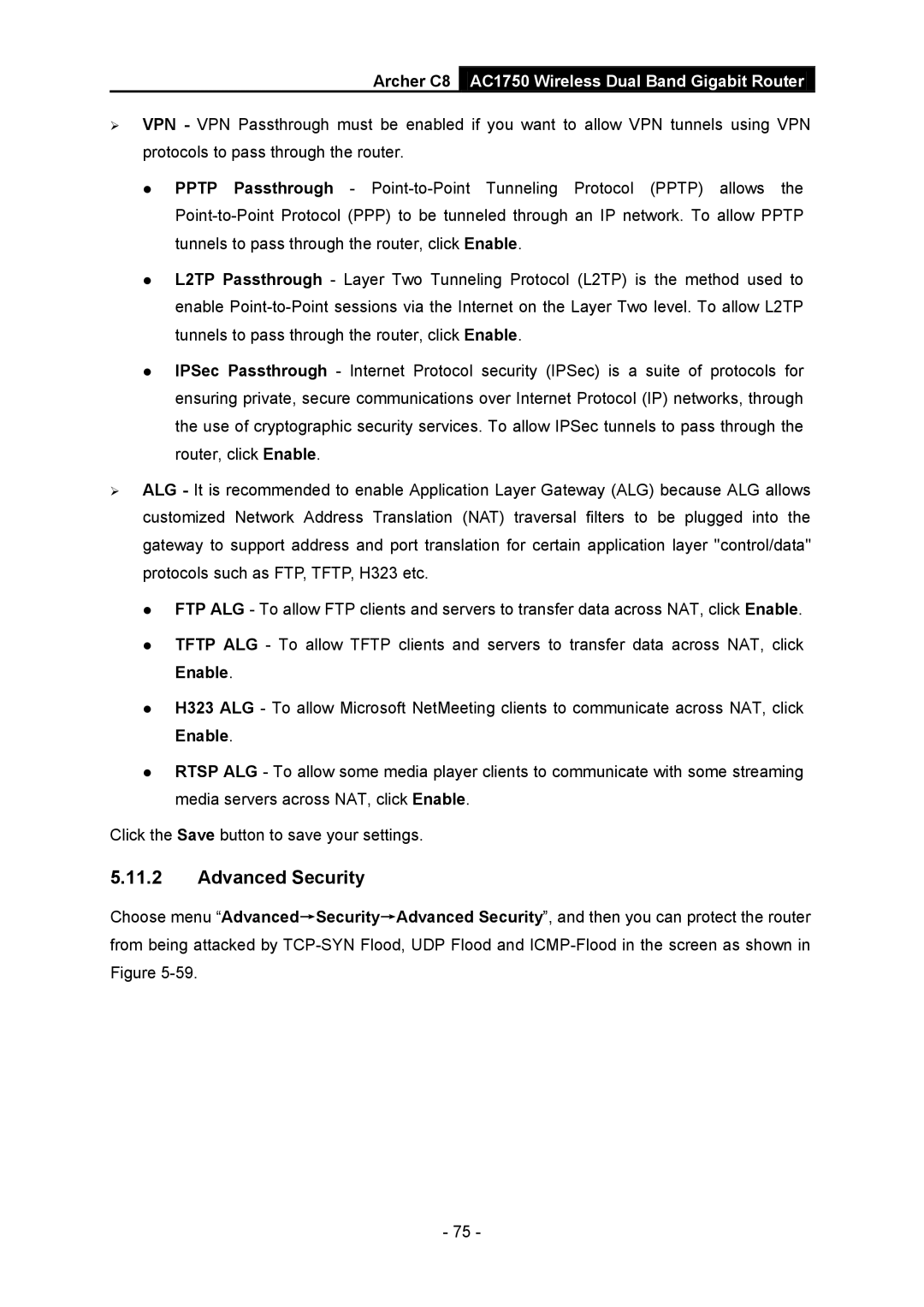 TP-Link AC1750 manual Advanced Security 