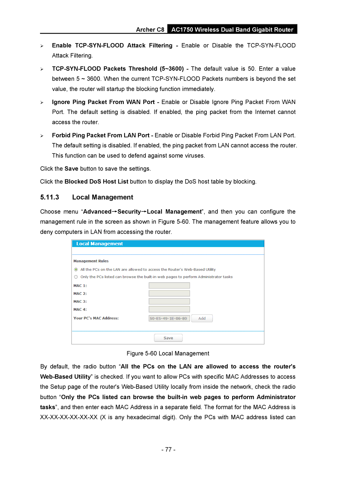 TP-Link AC1750 manual Local Management 