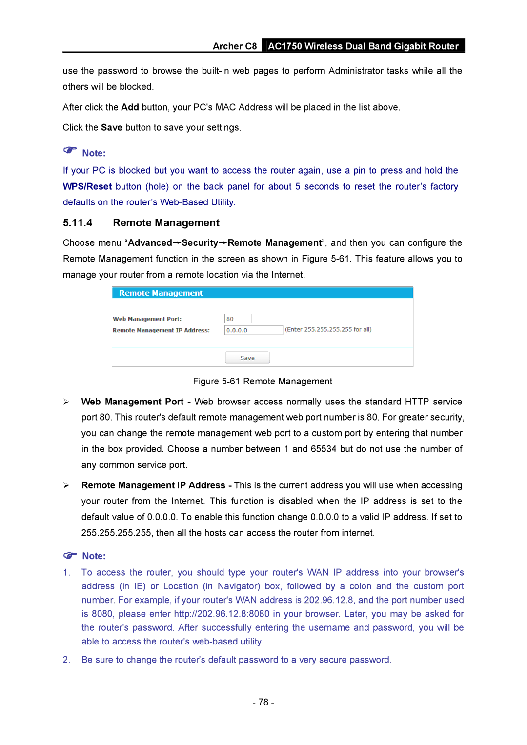 TP-Link AC1750 manual Remote Management 