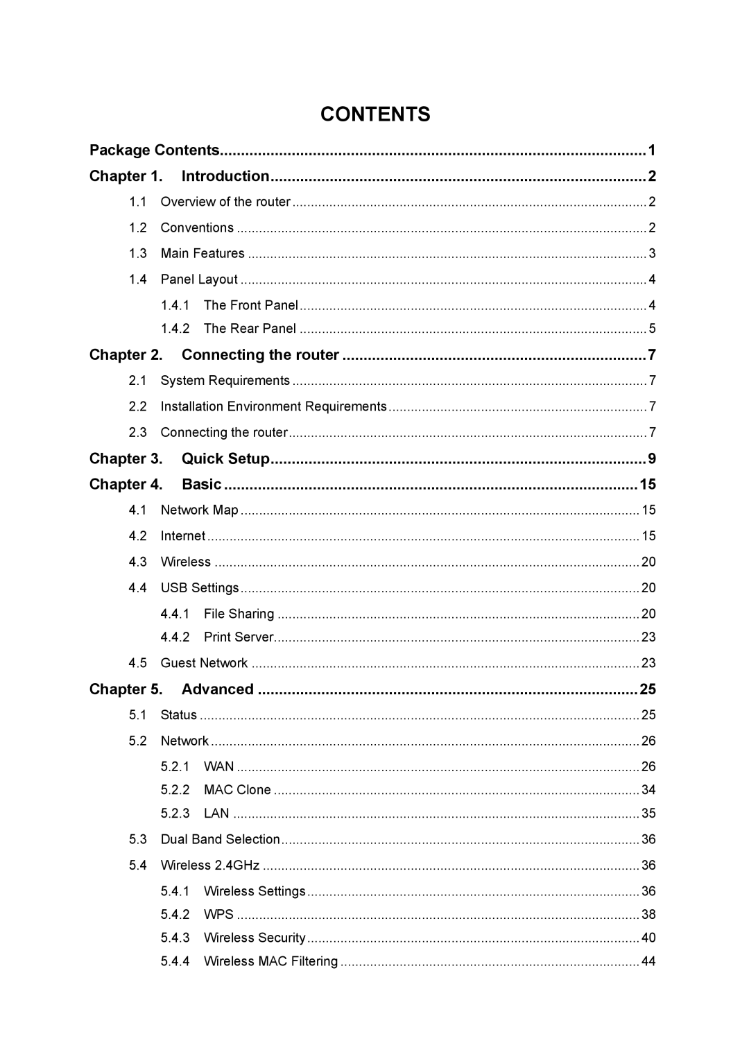 TP-Link AC1750 manual Contents 