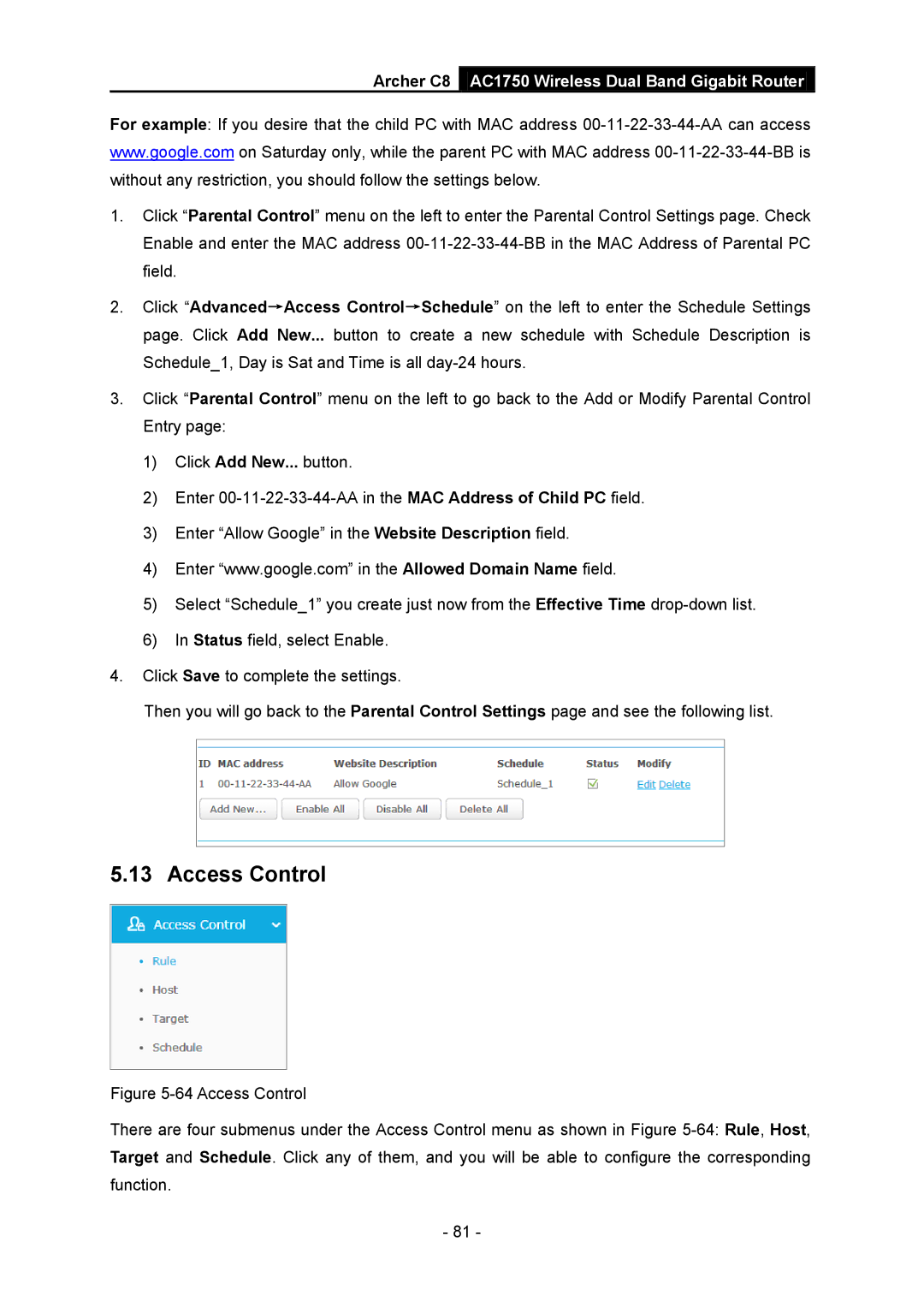 TP-Link AC1750 manual Access Control 