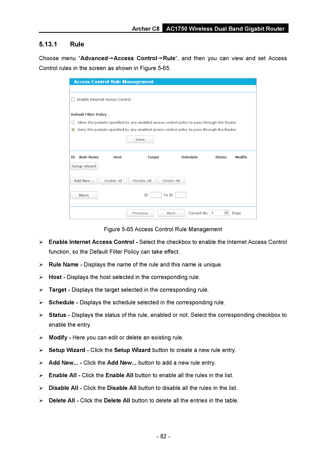 TP-Link AC1750 manual Rule, Archer C8 