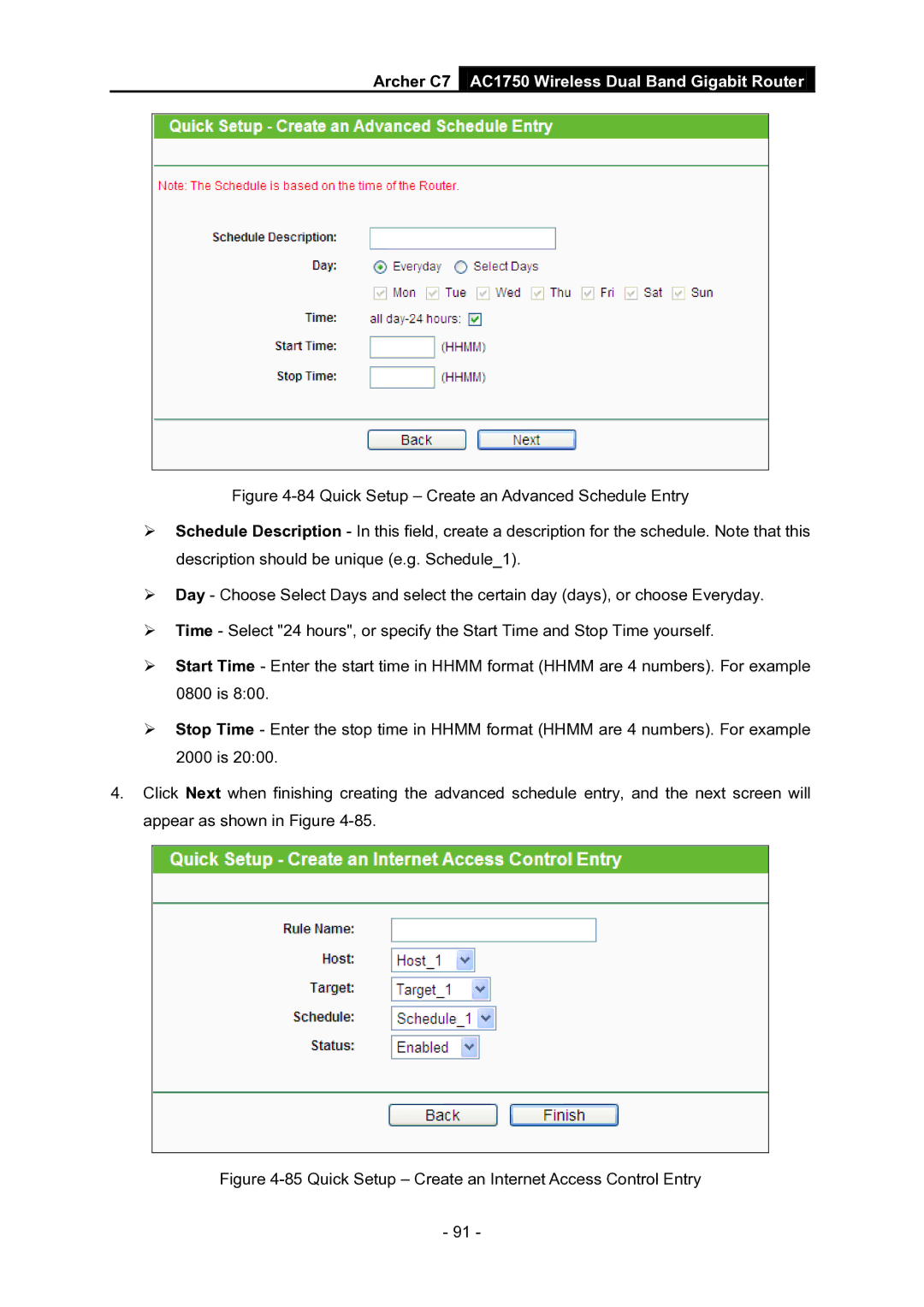 TP-Link AC1750 manual Quick Setup Create an Internet Access Control Entry 