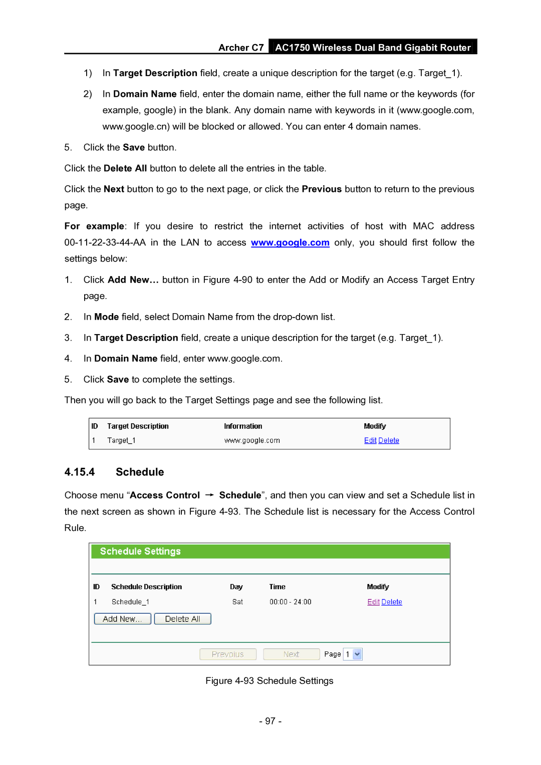 TP-Link AC1750 manual Schedule Settings 