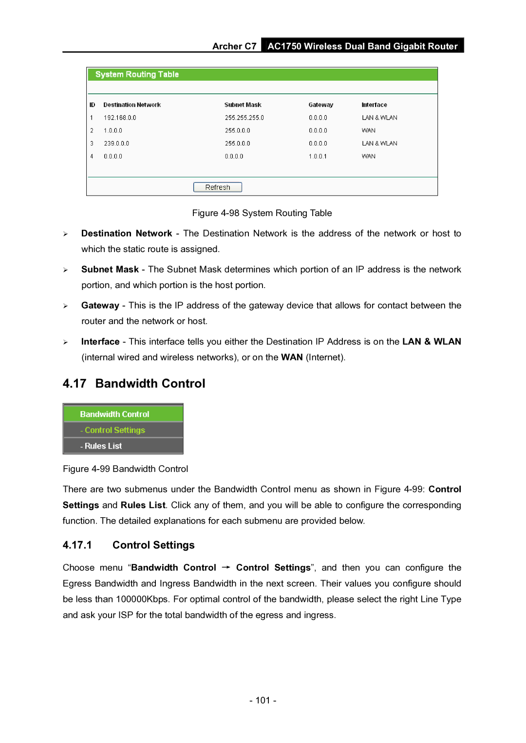 TP-Link AC1750 manual Bandwidth Control, Control Settings 