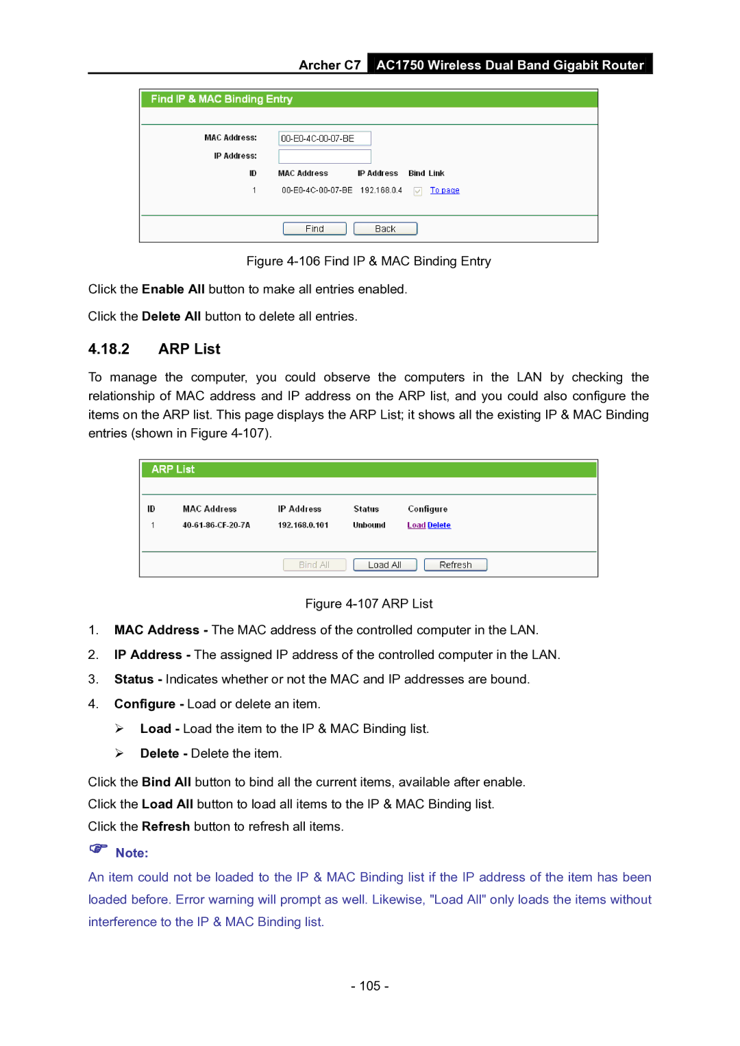 TP-Link AC1750 manual ARP List 