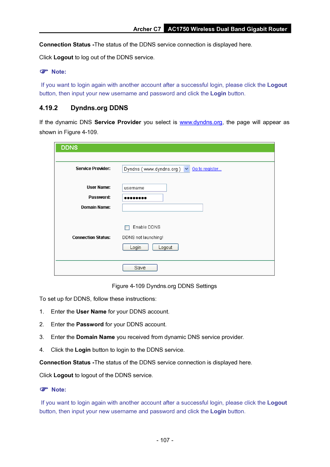 TP-Link AC1750 manual Dyndns.org Ddns 