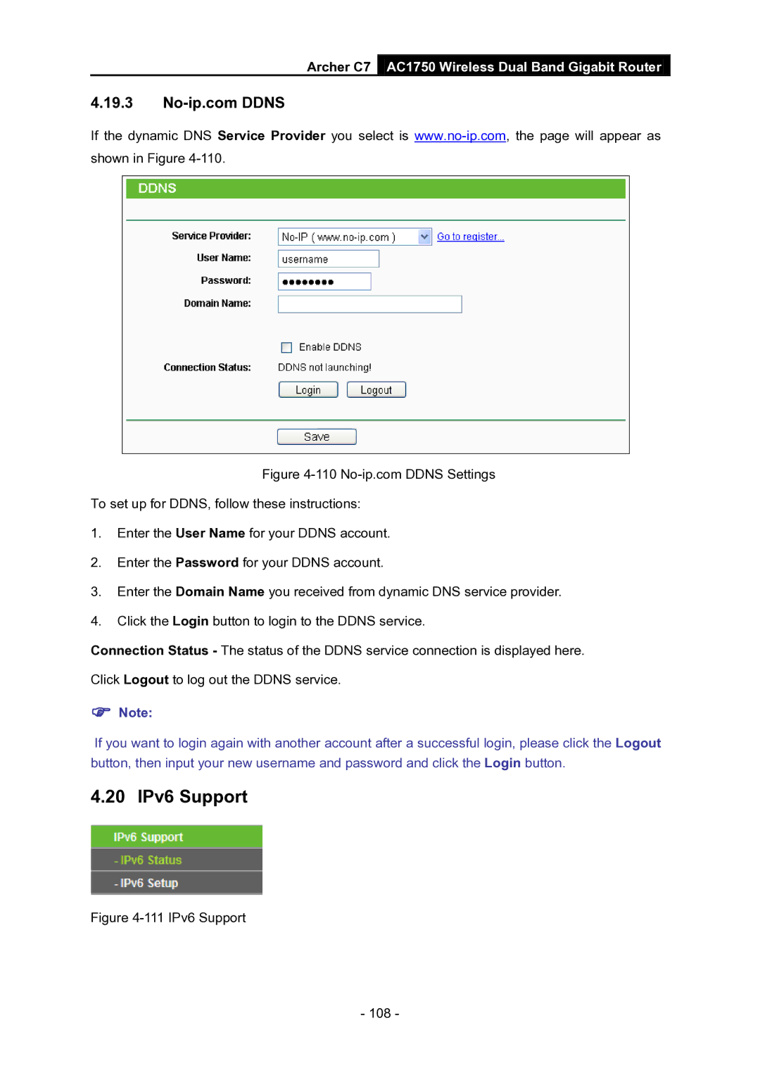 TP-Link AC1750 manual 20 IPv6 Support, 111 IPv6 Support 108 