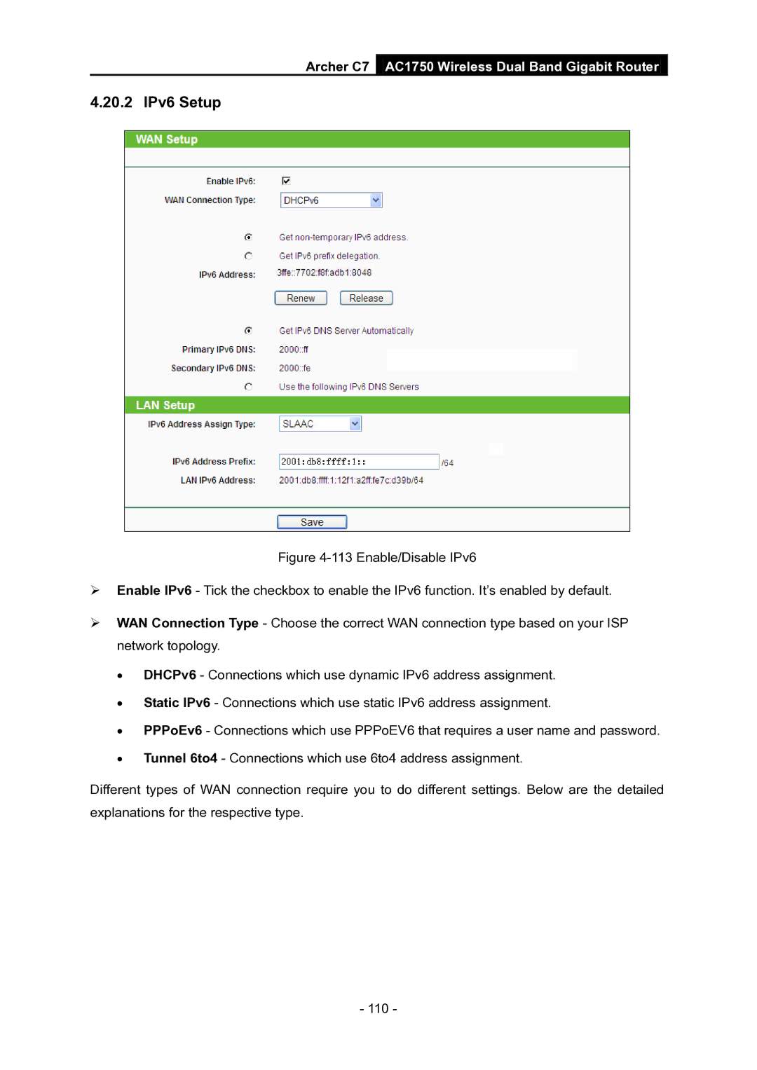 TP-Link AC1750 manual 20.2 IPv6 Setup 