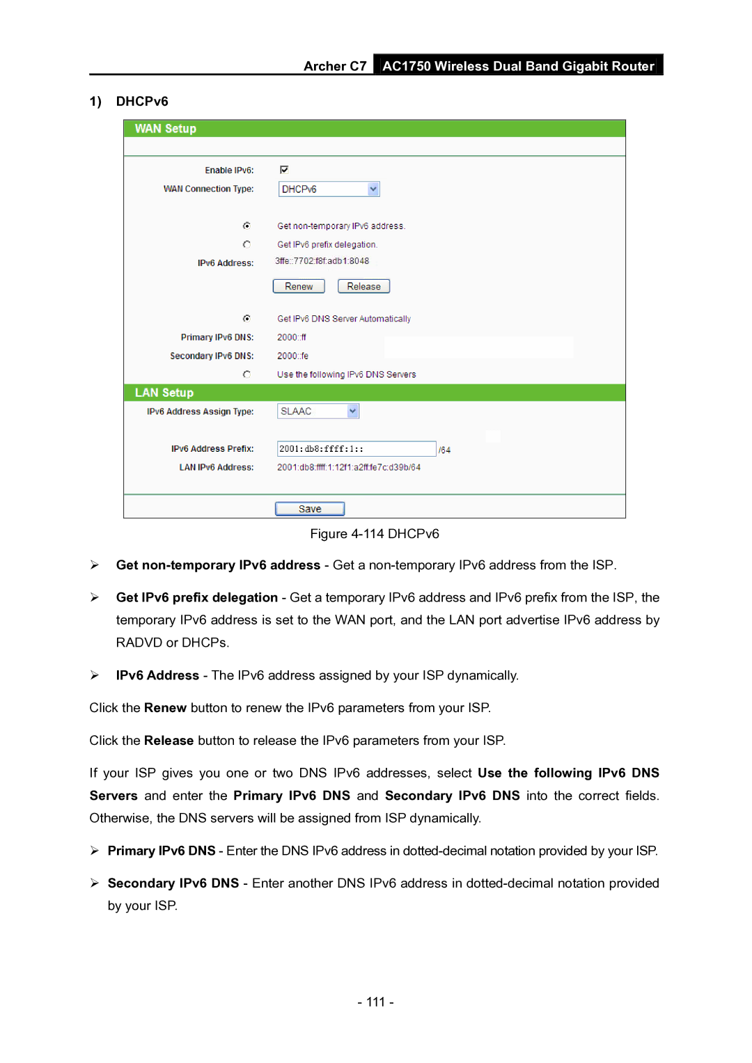 TP-Link AC1750 manual DHCPv6 