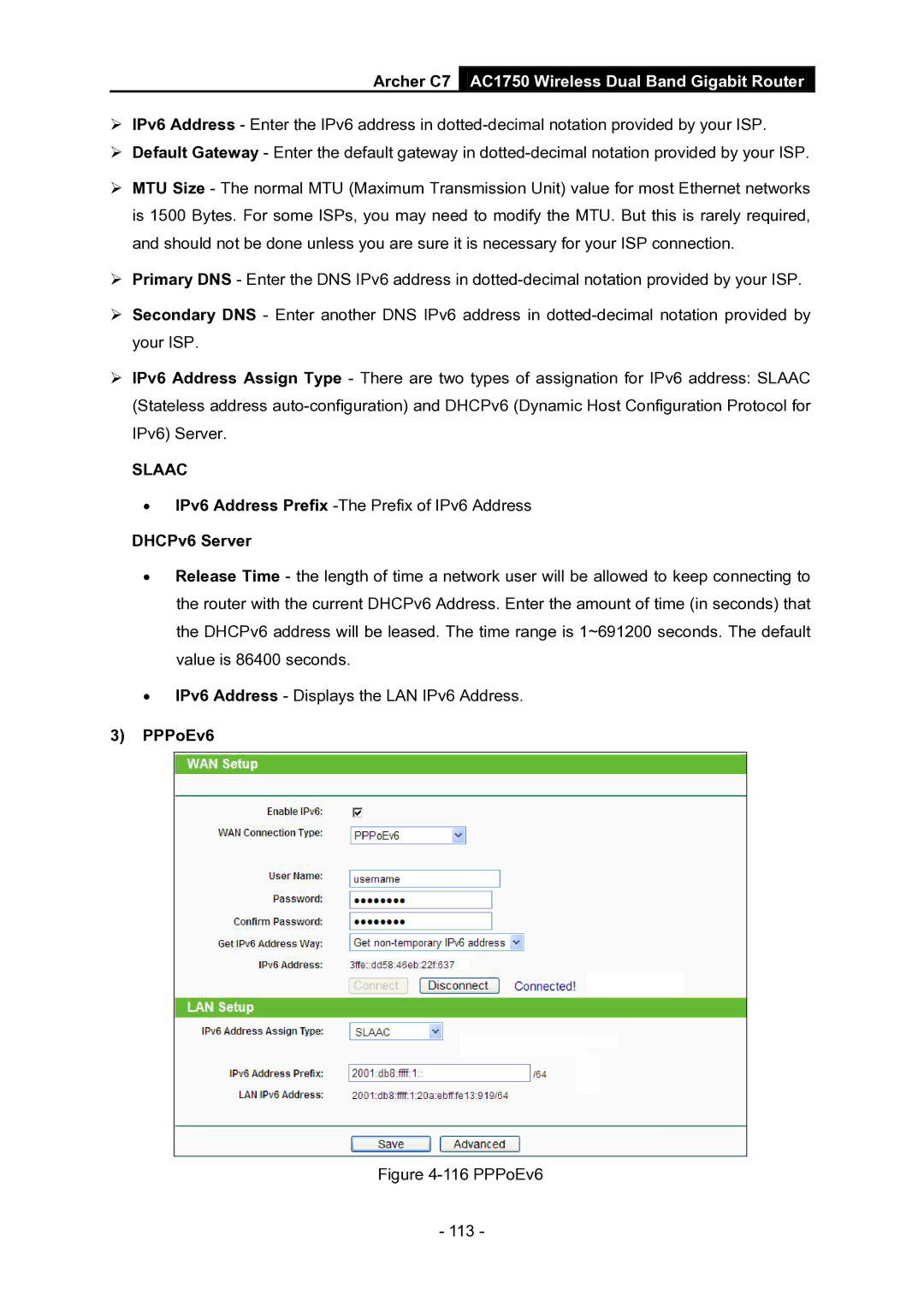 TP-Link AC1750 manual PPPoEv6 113 