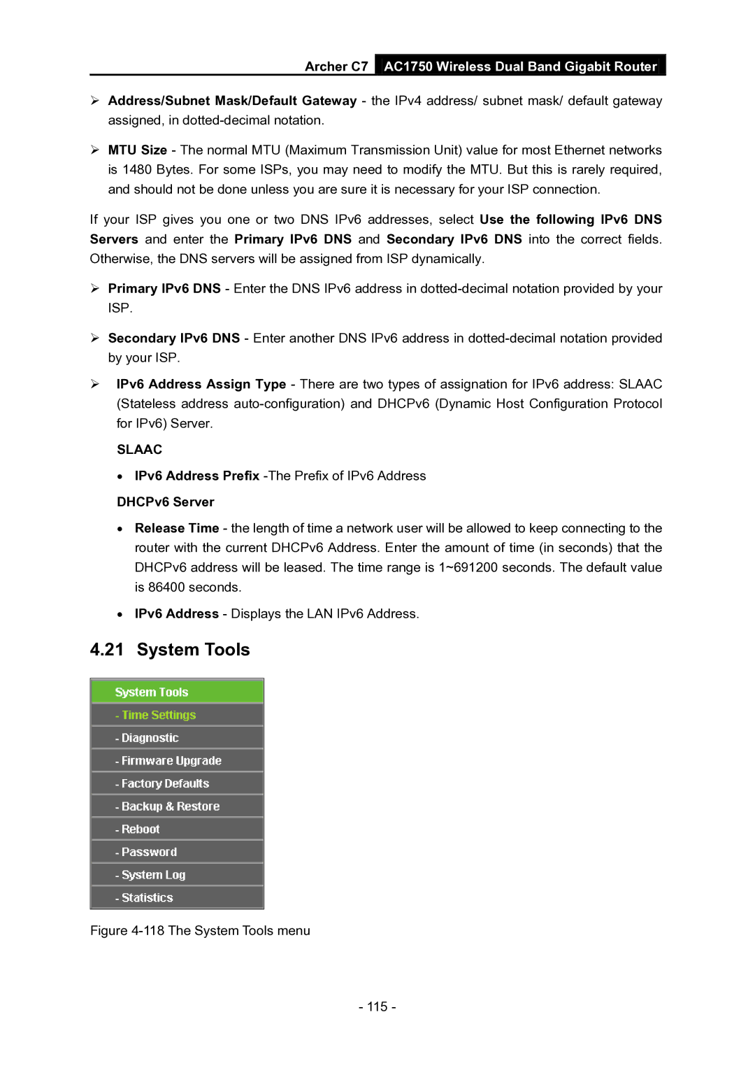 TP-Link AC1750 manual The System Tools menu 115 