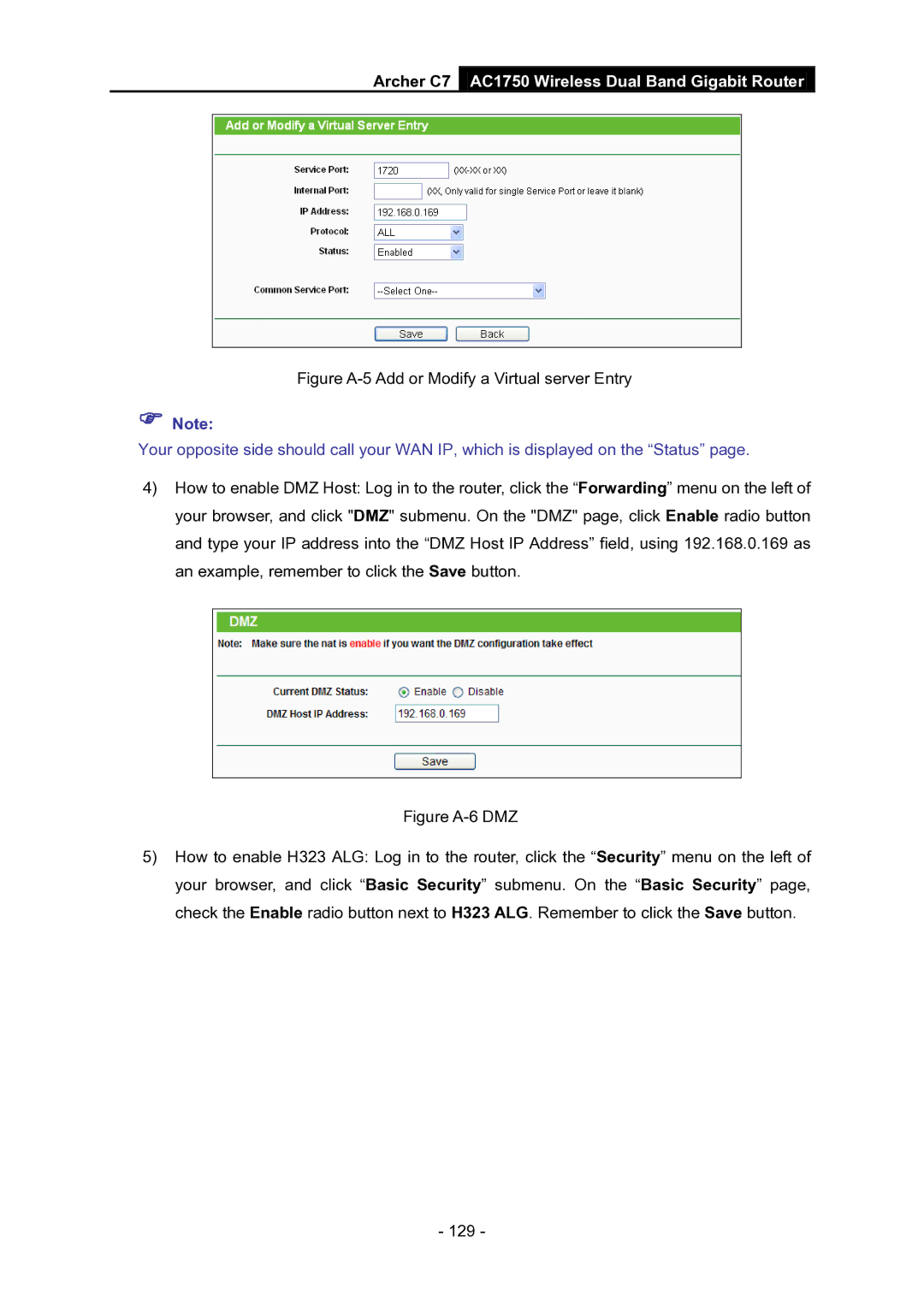 TP-Link AC1750 manual Figure A-5 Add or Modify a Virtual server Entry 