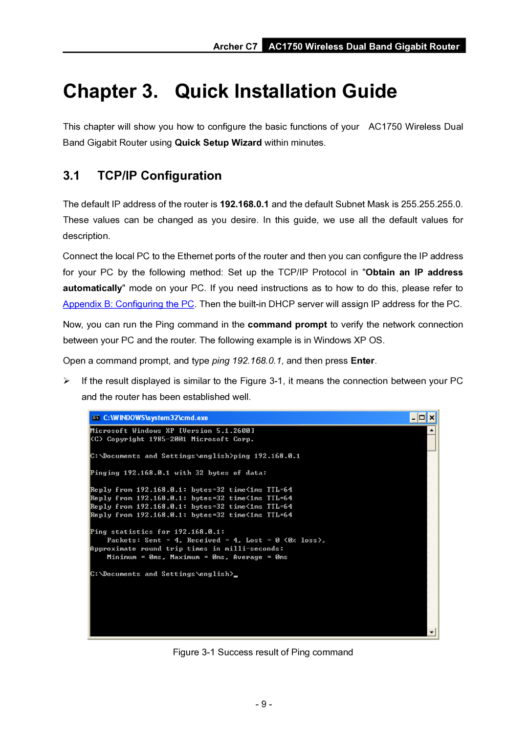 TP-Link AC1750 manual Quick Installation Guide, TCP/IP Configuration 