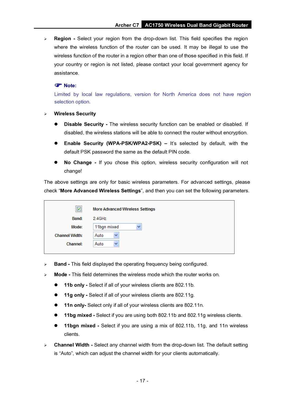 TP-Link AC1750 manual  Note,  Wireless Security 