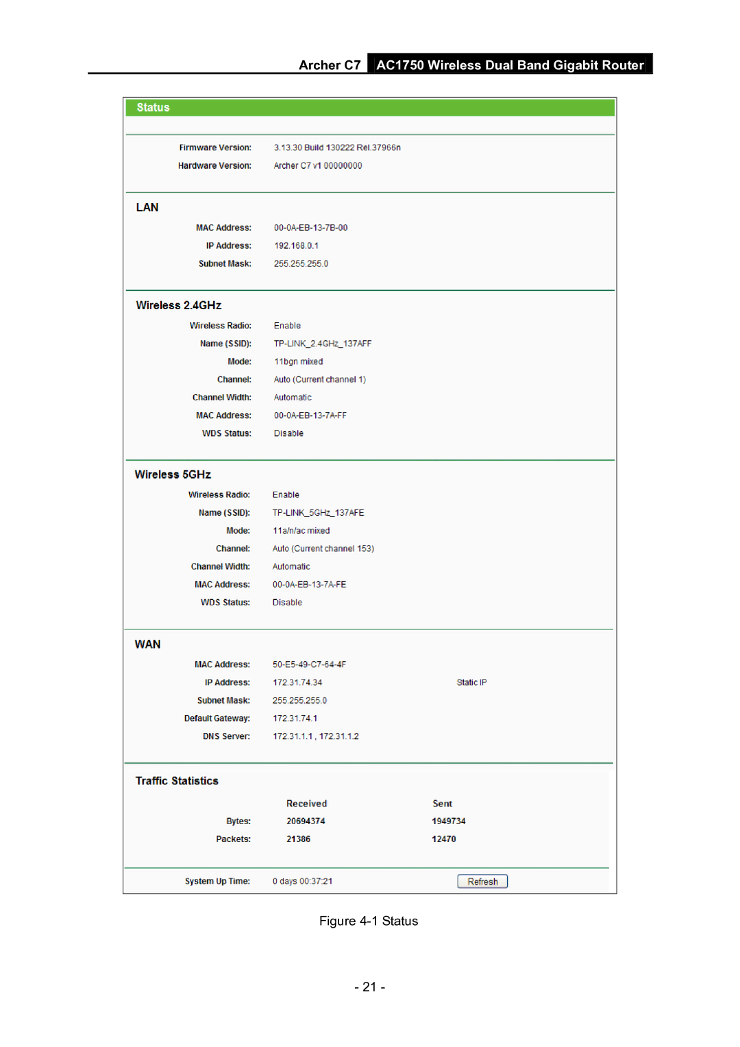 TP-Link AC1750 manual Status 