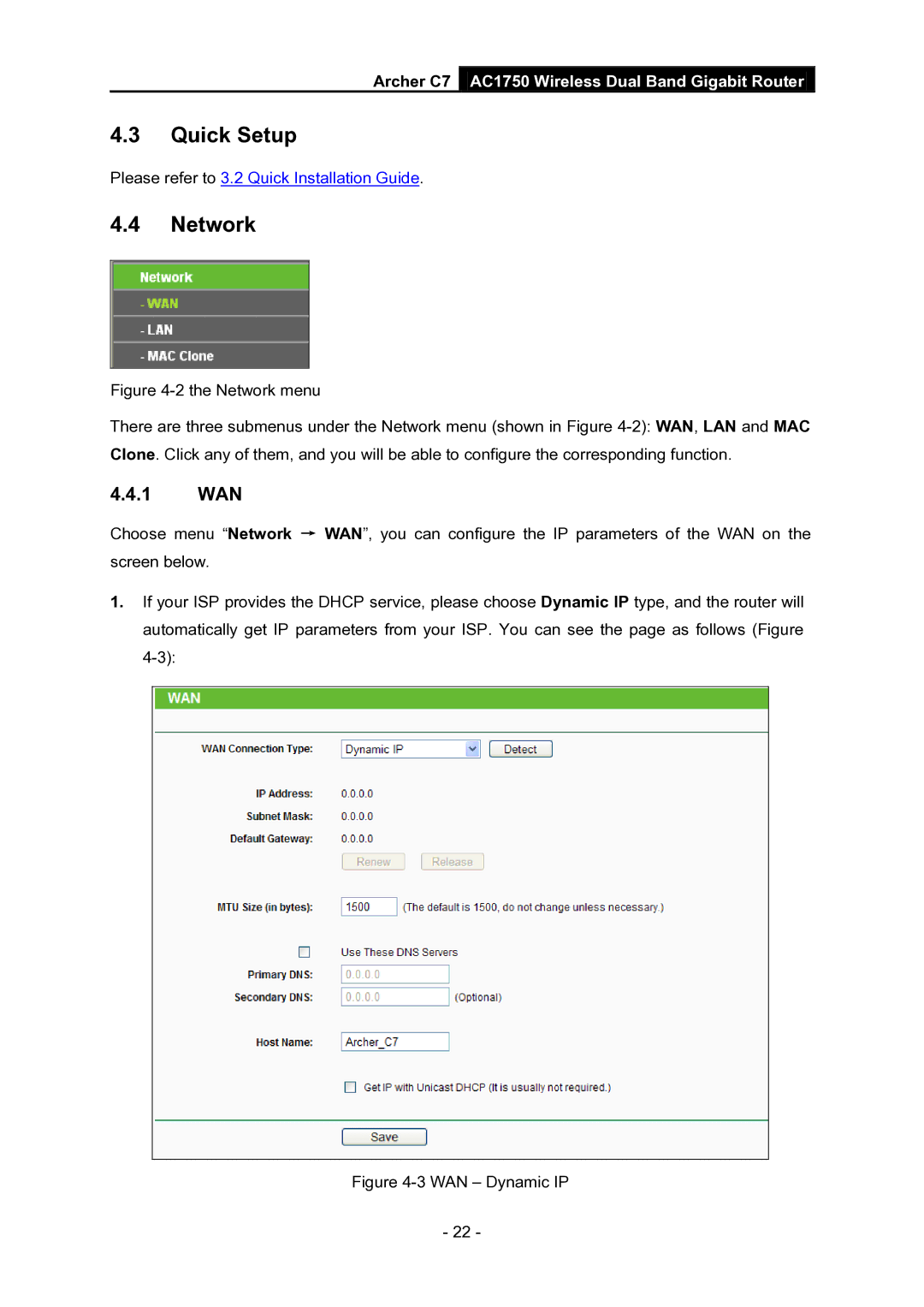 TP-Link AC1750 manual Quick Setup, Network, 1 WAN 