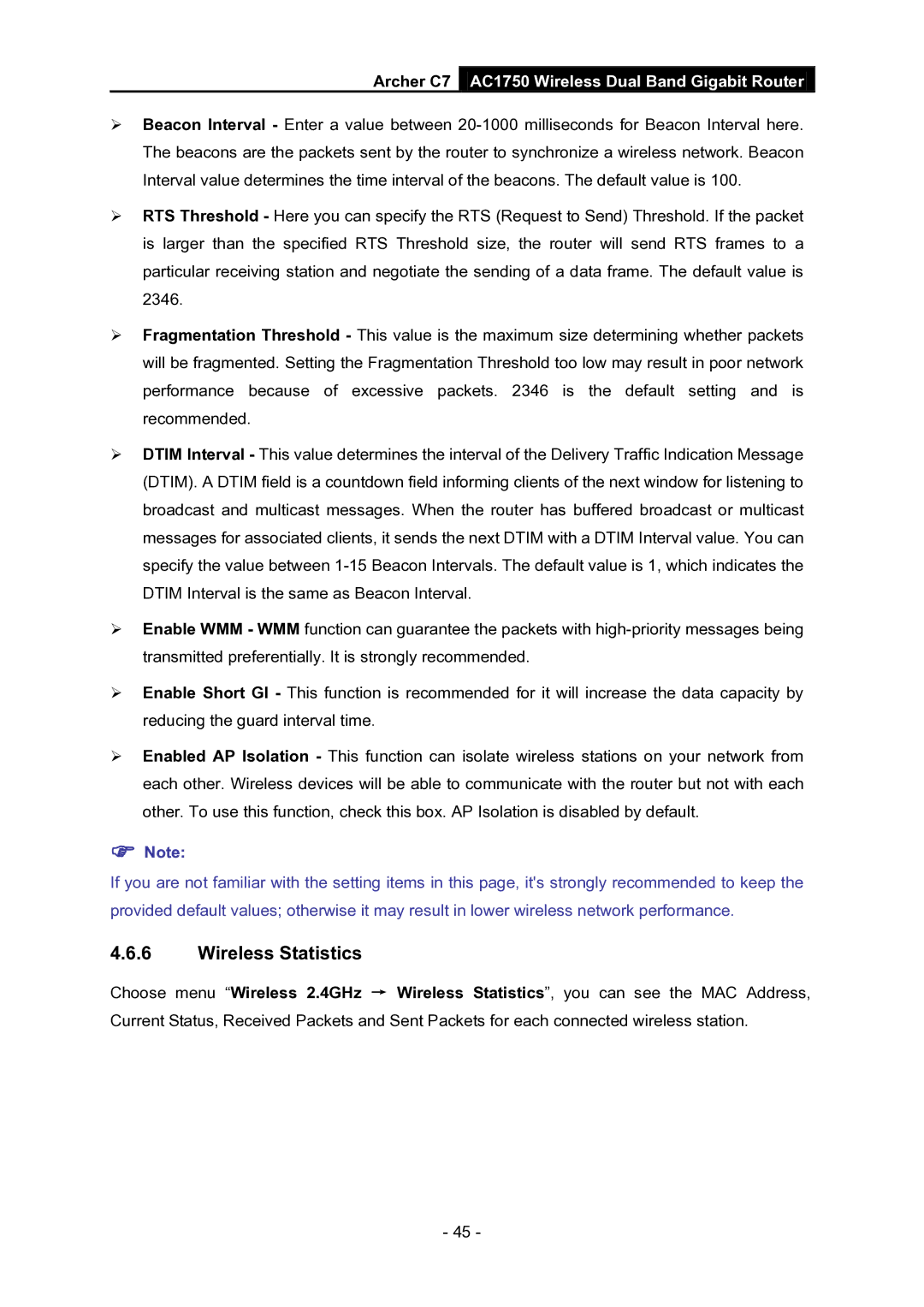 TP-Link AC1750 manual Wireless Statistics 