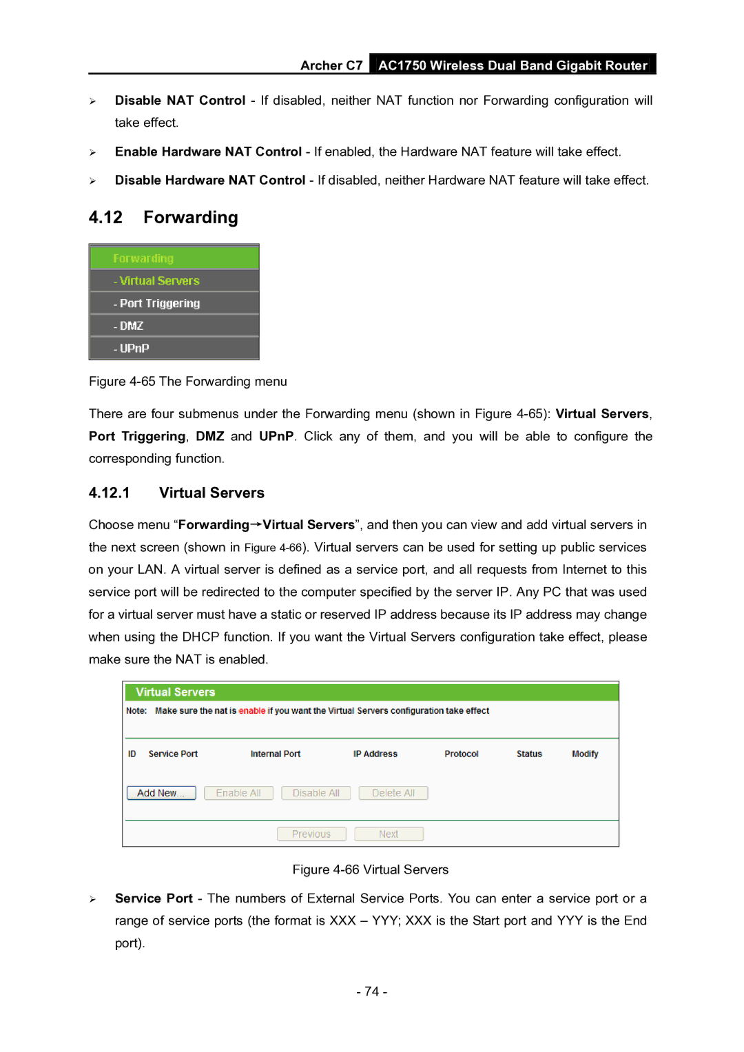 TP-Link AC1750 manual Forwarding, Virtual Servers 